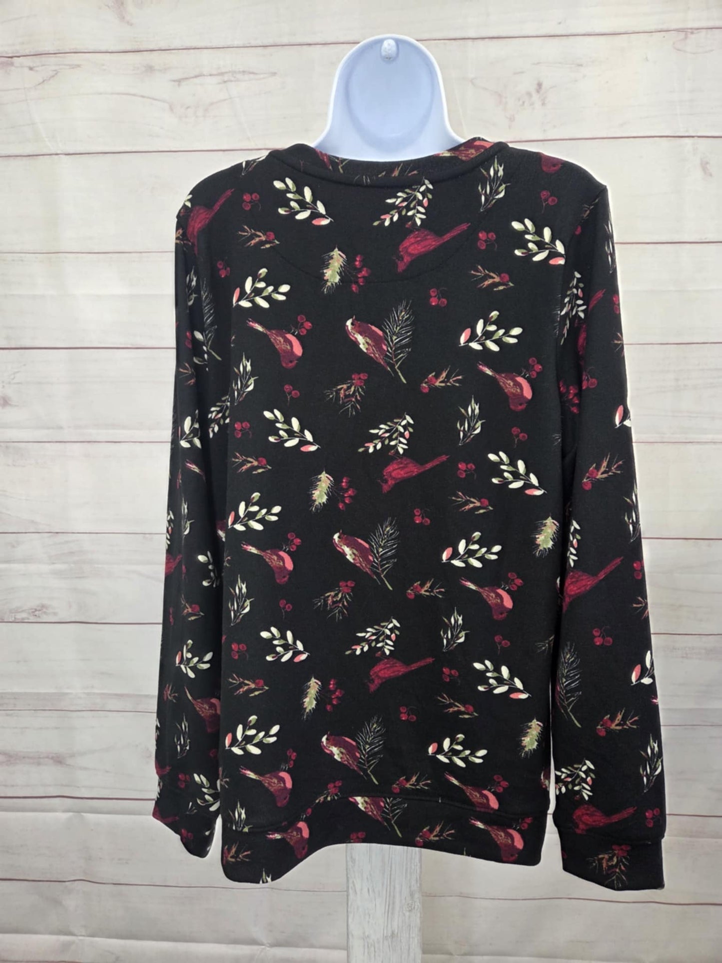 MEDIUM BLACK A712297 Denim & Co. Printed Heavenly Jersey Long Sleeve Pullover