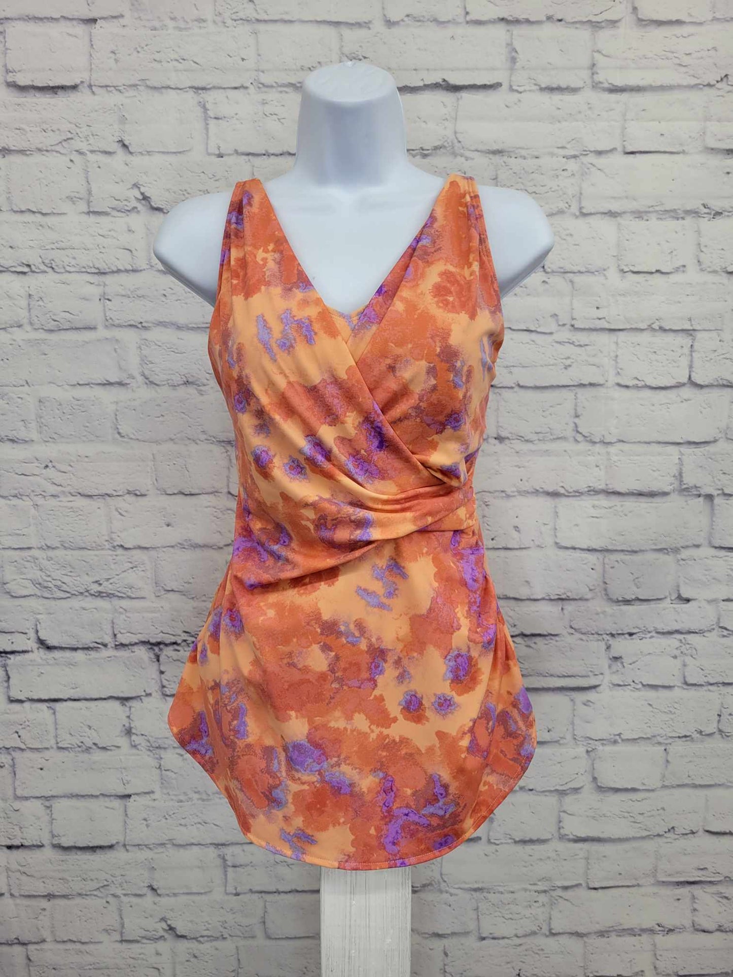 6R CORAL TIE DYE A392809 Denim & Co. Beach V-Neck Surplice Swim Dress