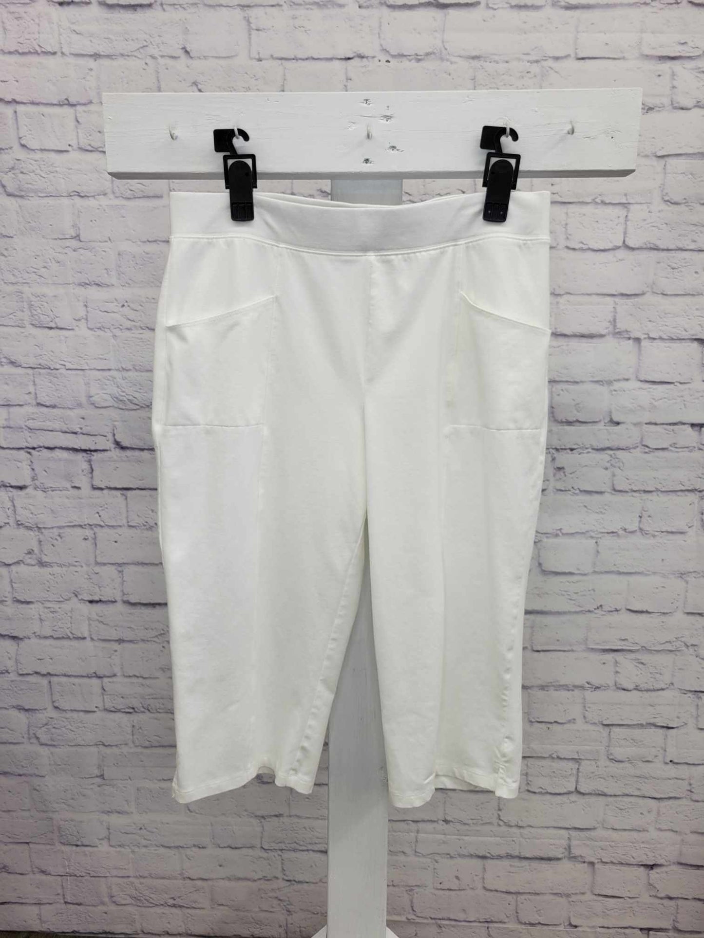 LARGE TALL WHITE A397366 Denim & Co. Active Tall Duo Stretch Skimmer Pants with Pockets