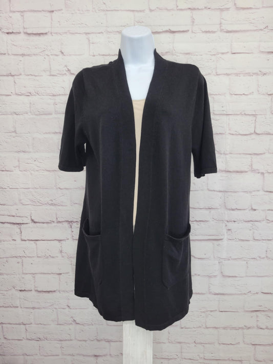 XXSMALL BLACK A499582 Isaac Mizrahi Live! Short Sleeve Open Front Sweater
