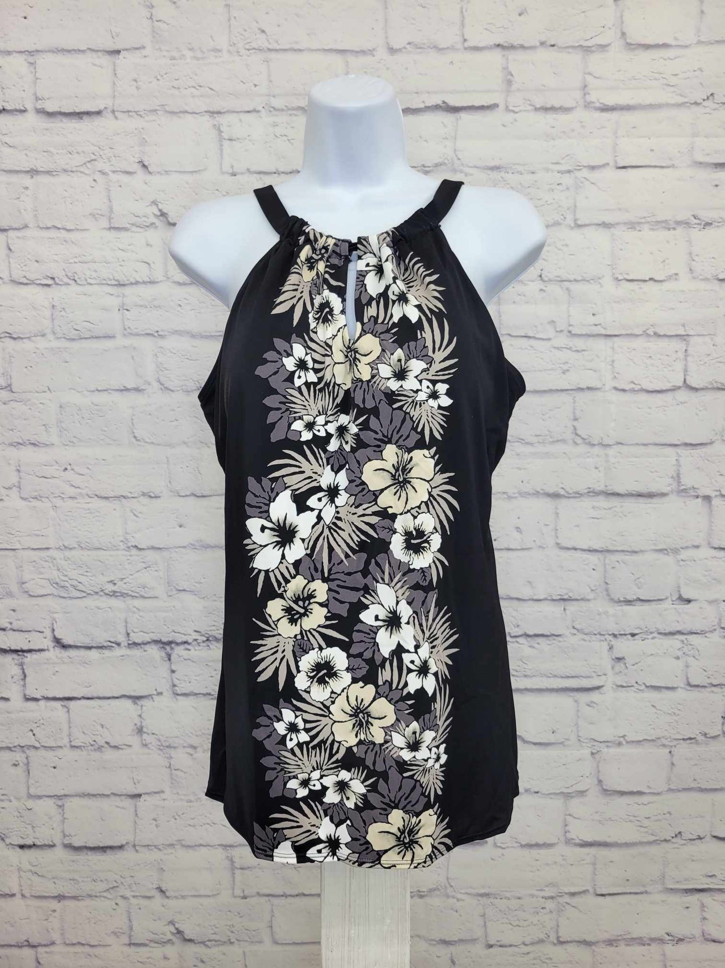 10R BLACK A375179 Denim & Co. Beach High-Neck Tankini