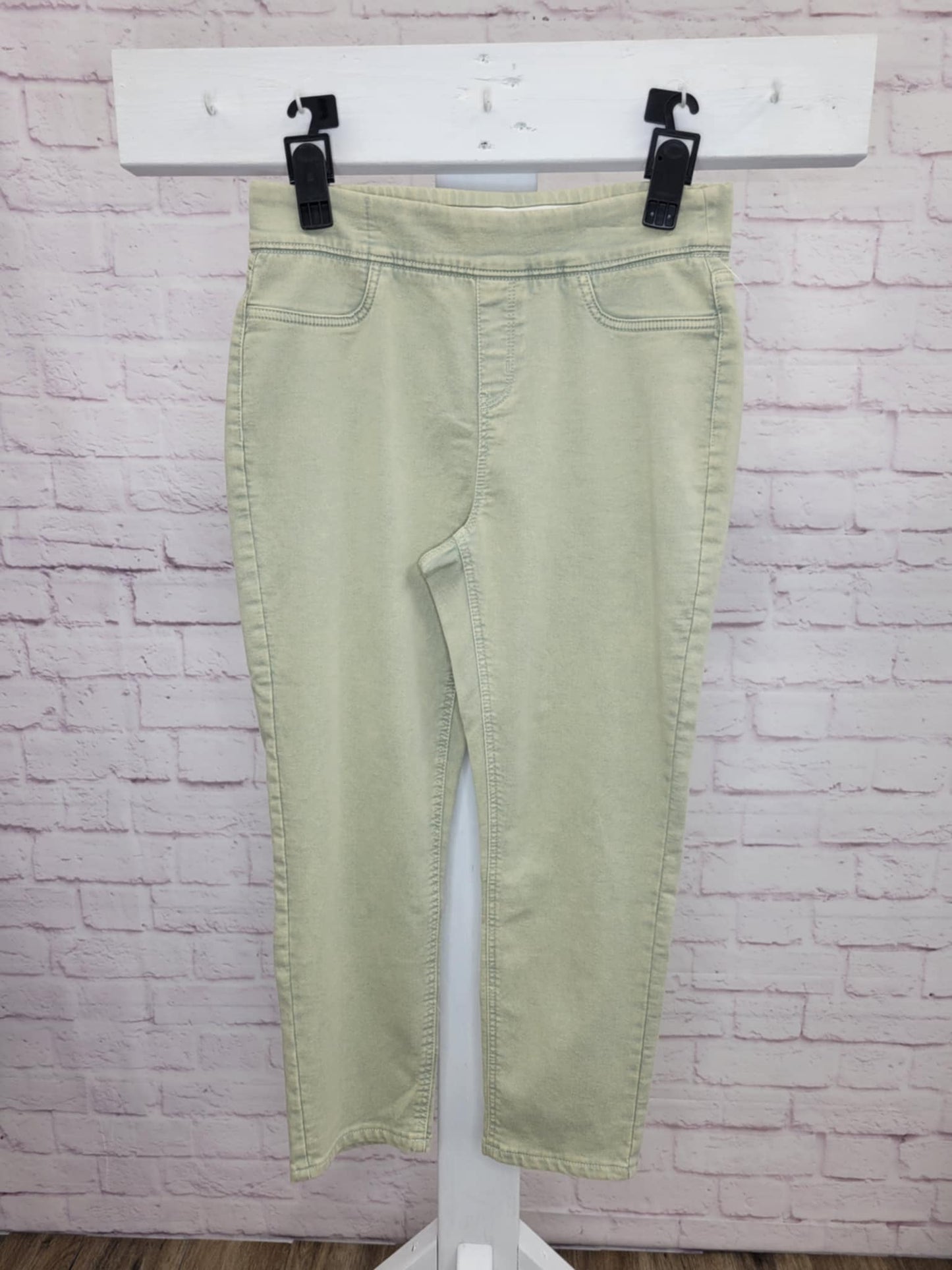 XLARGE DESERT SAGE A398803 Denim & Co. Regular Comfy Knit Acid Wash Crop Jeans