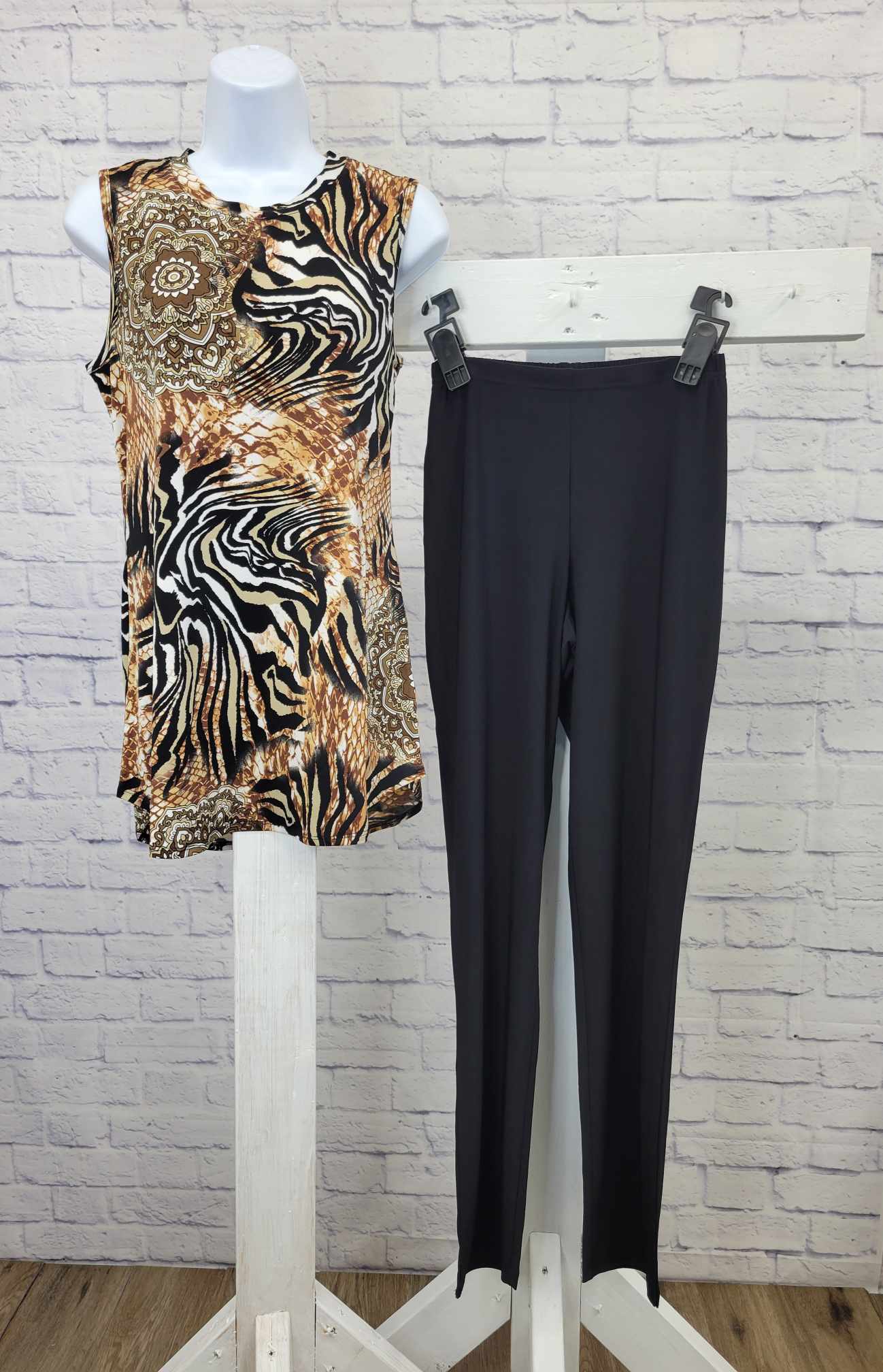 XXS BLACK A518206 Attitudes by Renee Regular Como Jersey 3Pc tunic, tank, & pant