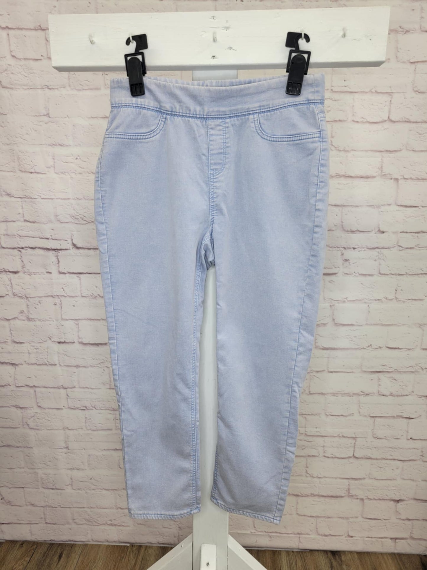 XXSMALL BLUE HAZE A398803 Denim & Co. Regular Comfy Knit Acid Wash Crop Jeans