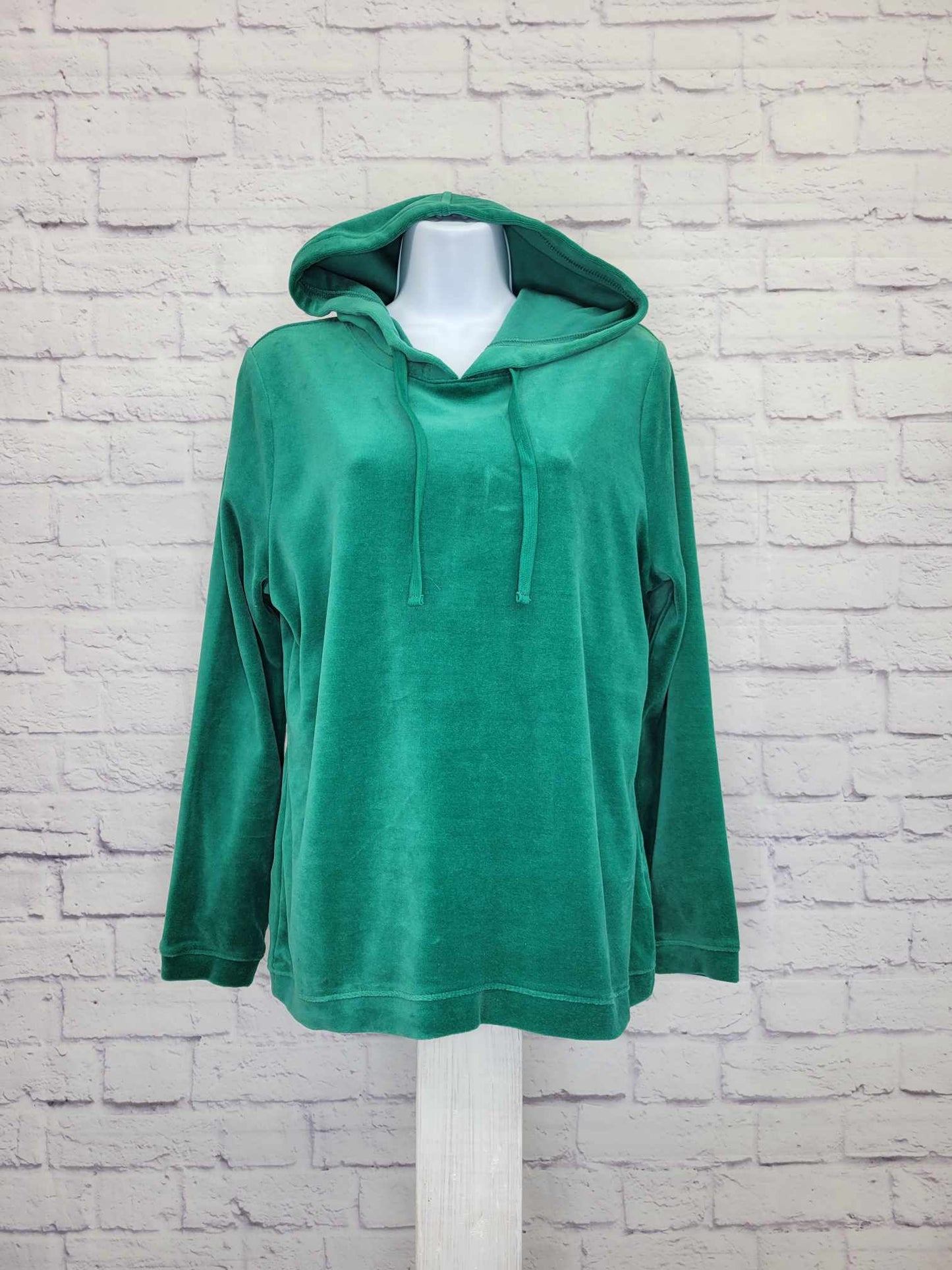 XXSMALL GREEN A555367 Denim & Co. Active Velour Hooded Pullover