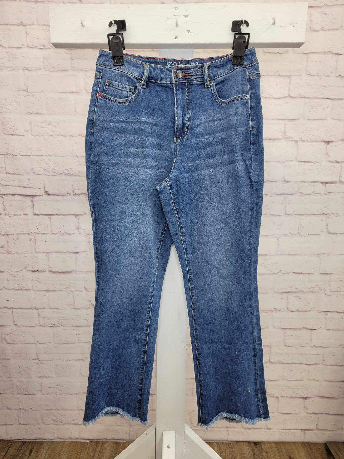 M. WASH A574222 Peace Love World Regular Slim Straight Raw Hem Jeans (MULTIPLE SIZES AVAILABLE)