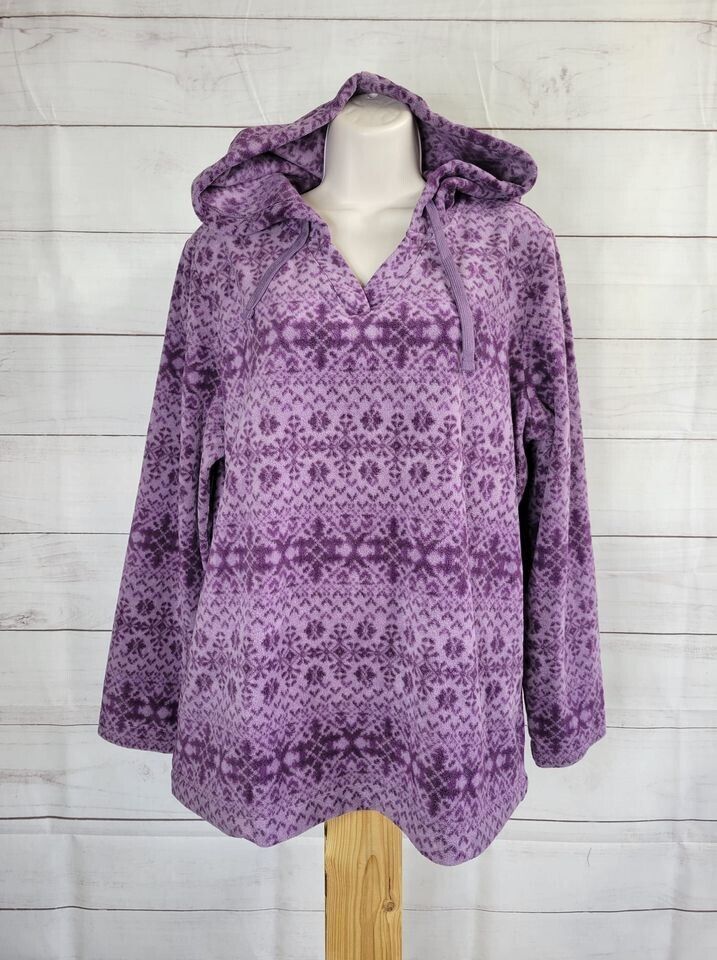 XXSMALL PURPLE A389072 Denim & Co. Printed Fleece Top with Hood
