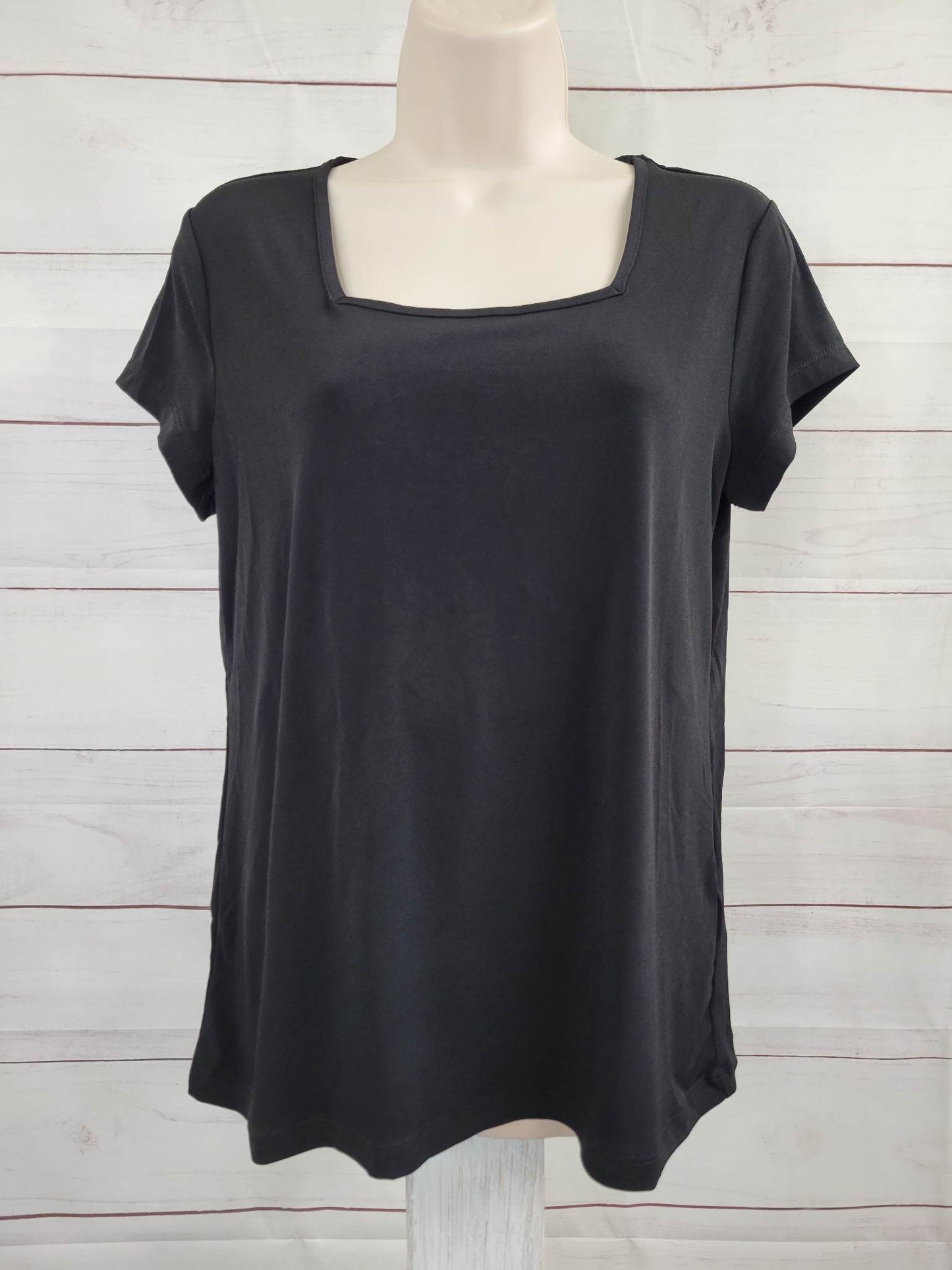 XSMALL BLACK A395078 Susan Graver Modern Essentials Liquid Knit Square Neck Top