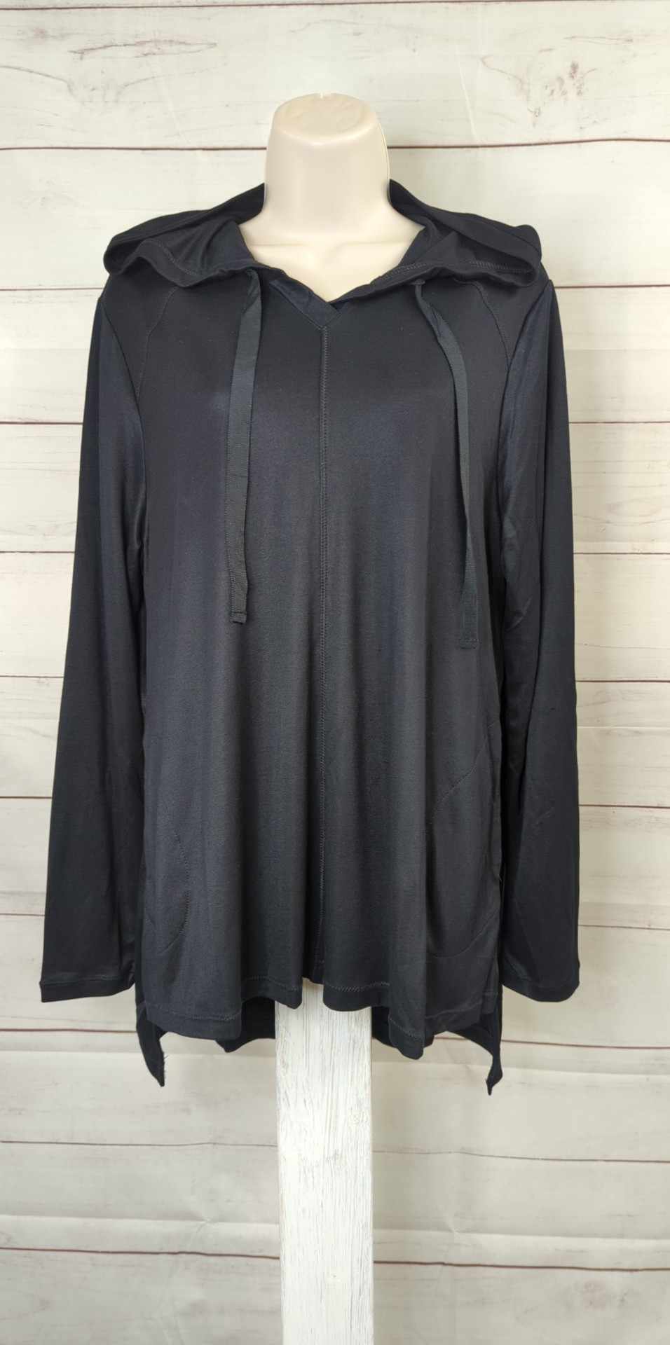 LARGE BLACK A558175 LOGO Lounge by Lori Goldstein Sandwashed Pique Hi-Low Hoodie