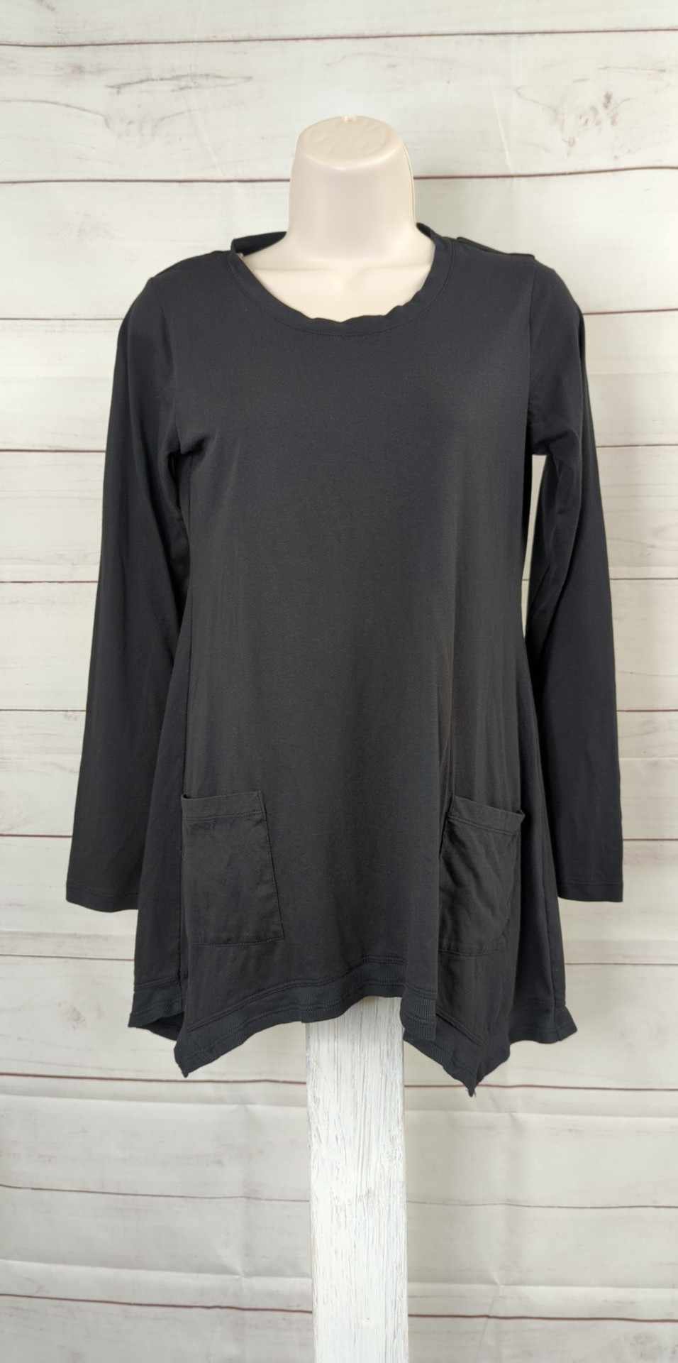 XXSMALL BLACK A346434 LOGO by Lori Goldstein Cotton Knit Top w/ Pockets