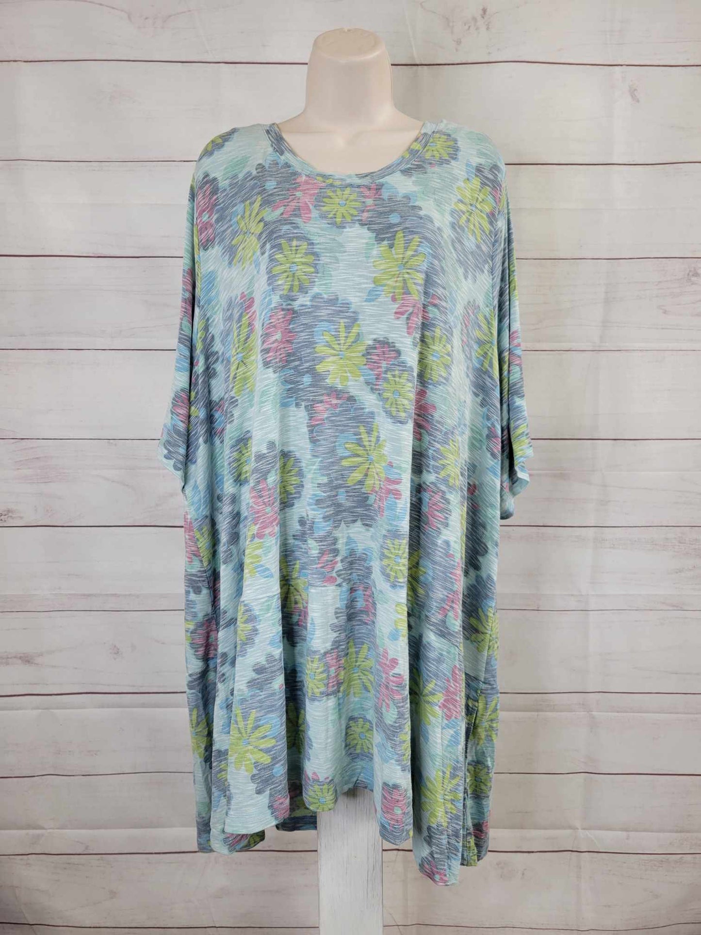 5X BLUE A499606 LOGO by Lori Goldstein Printed Slub Knit Peplum Top