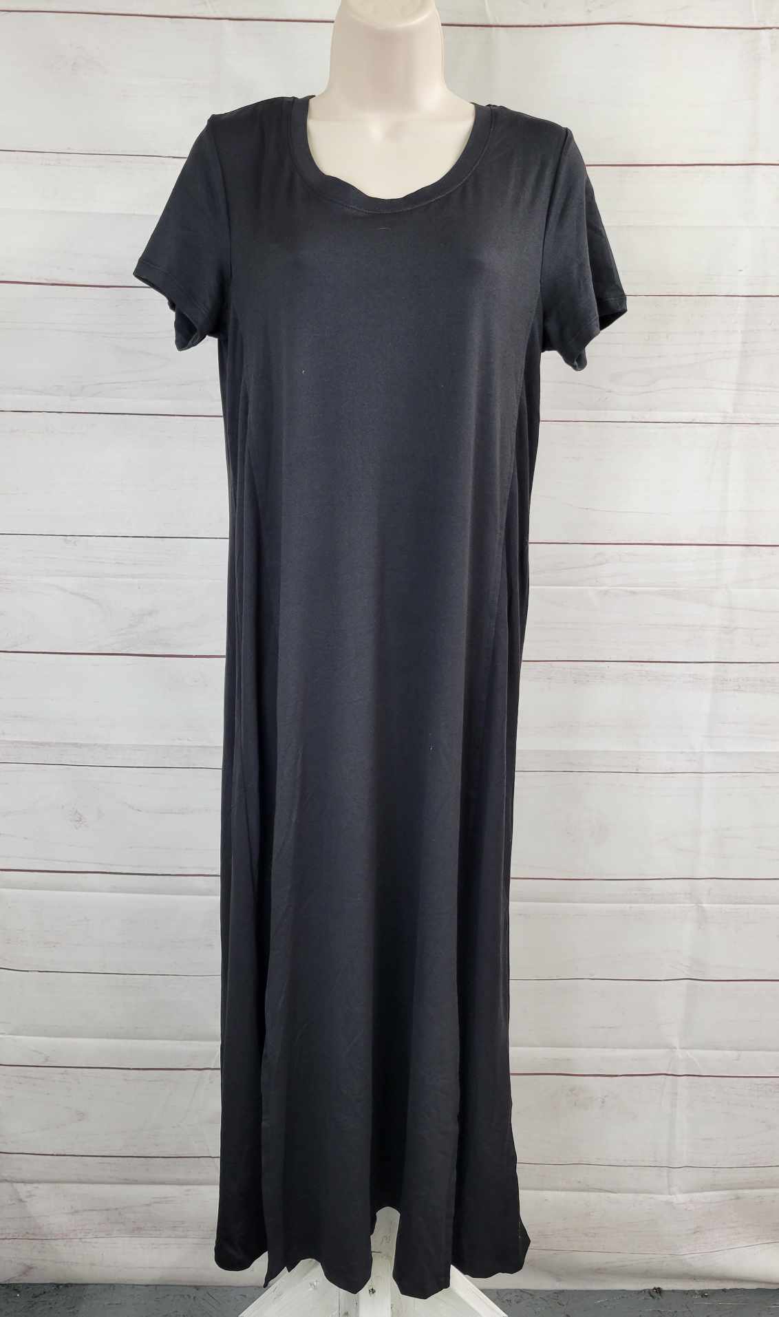 1X BLACK A373537 Cuddl Duds Flexwear Petite Short-Sleeve Maxi Dress