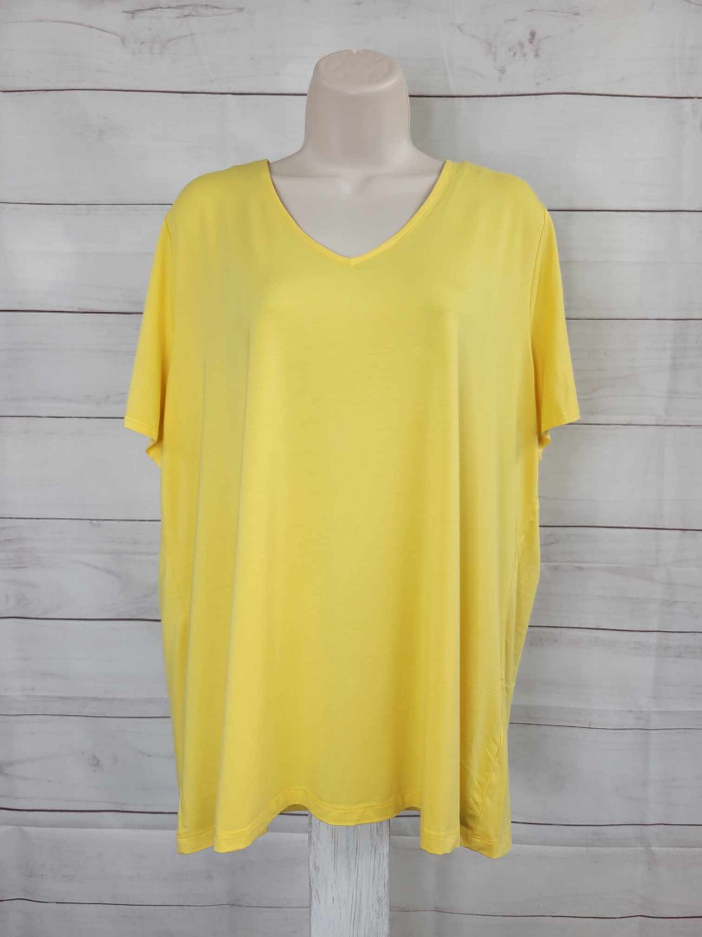 XLARGE YELLOW A600384 Susan Graver Weekend Essentials Cool Touch Flutter Sleeve Top