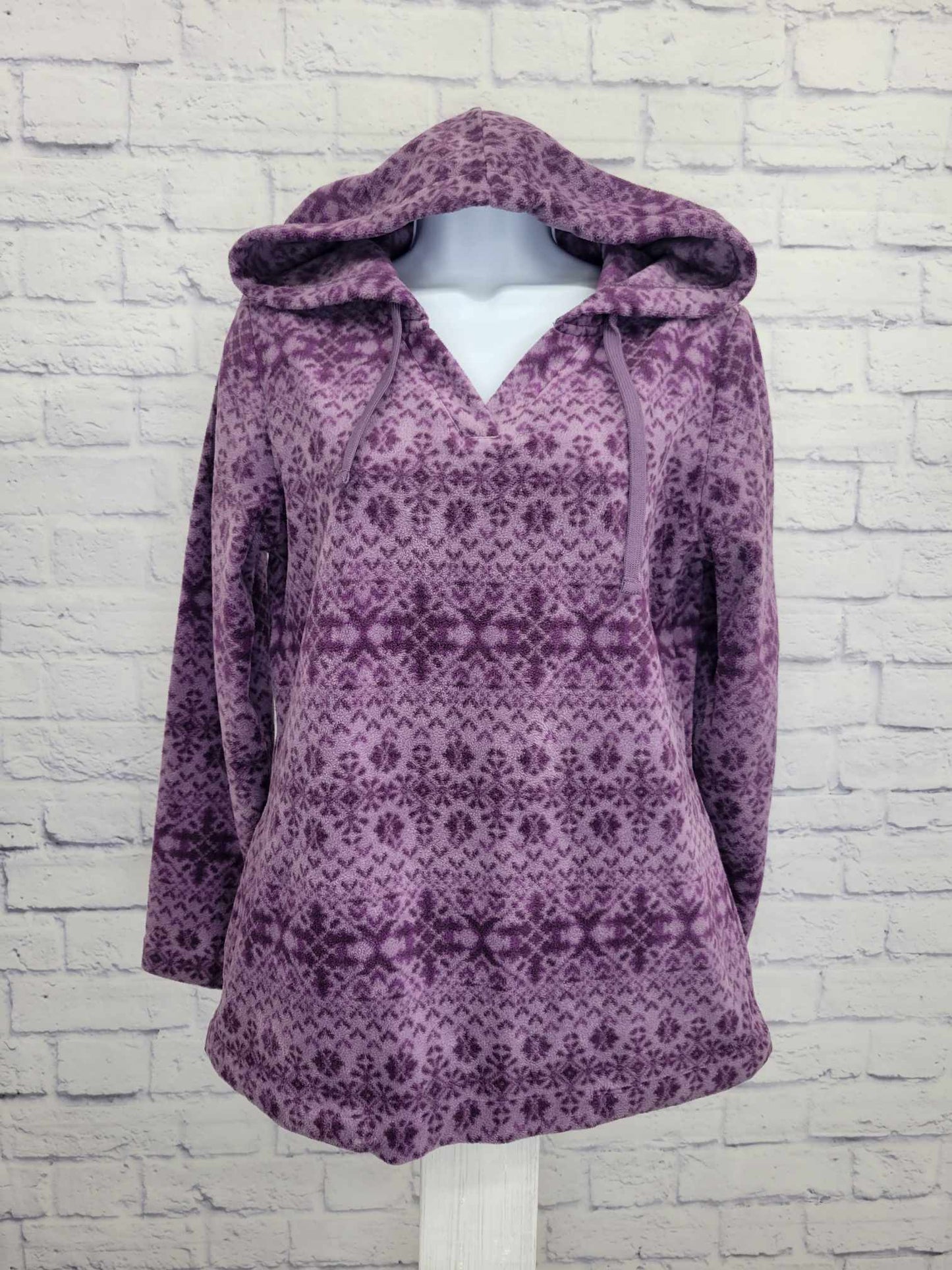 XXSMALL PURPLE A389072 Denim & Co. Printed Fleece Top with Hood