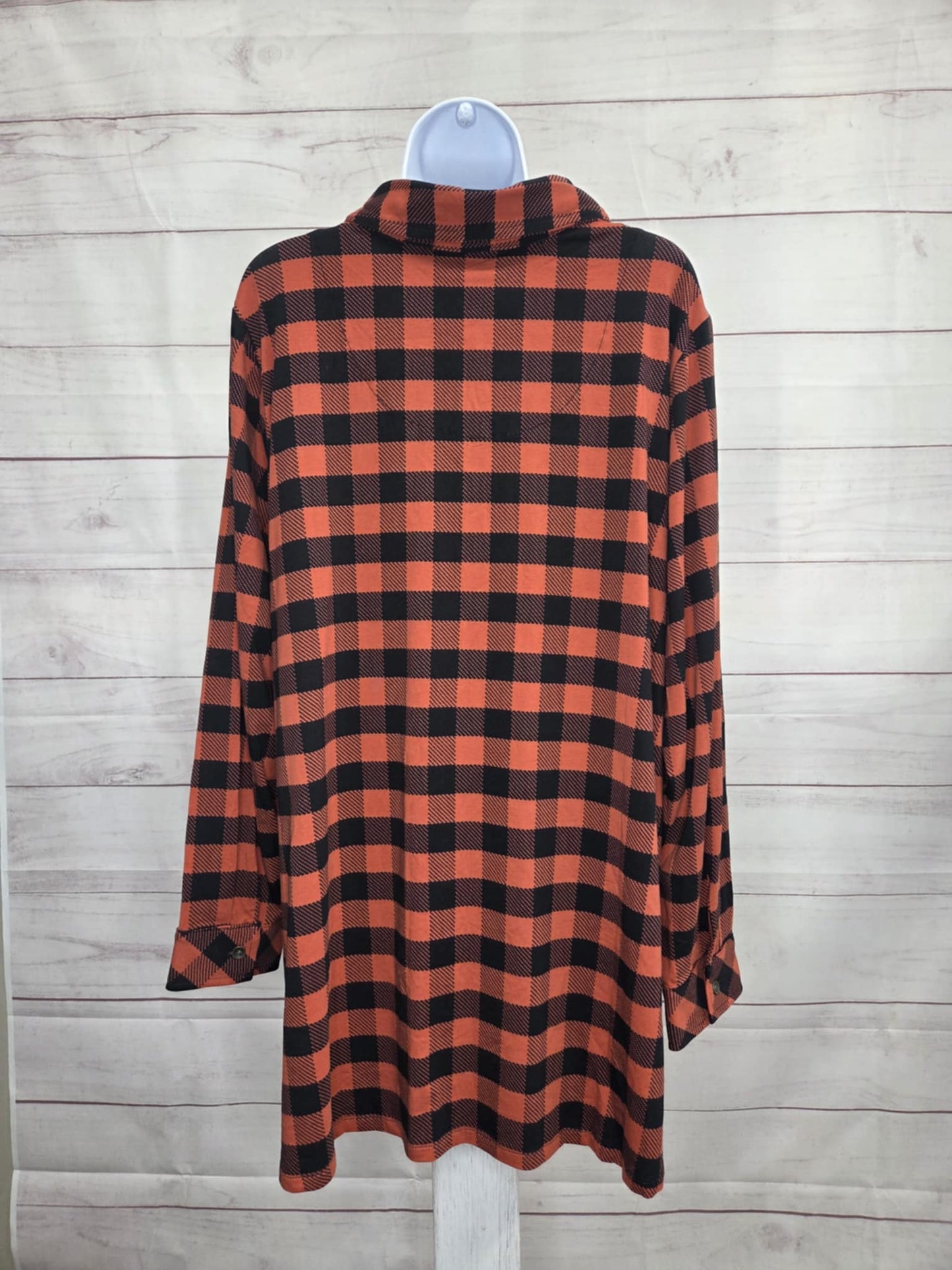 2X SPICE RED A705028 Denim & Co. Regular Buffalo Check So Soft Jersey Henley Tunic