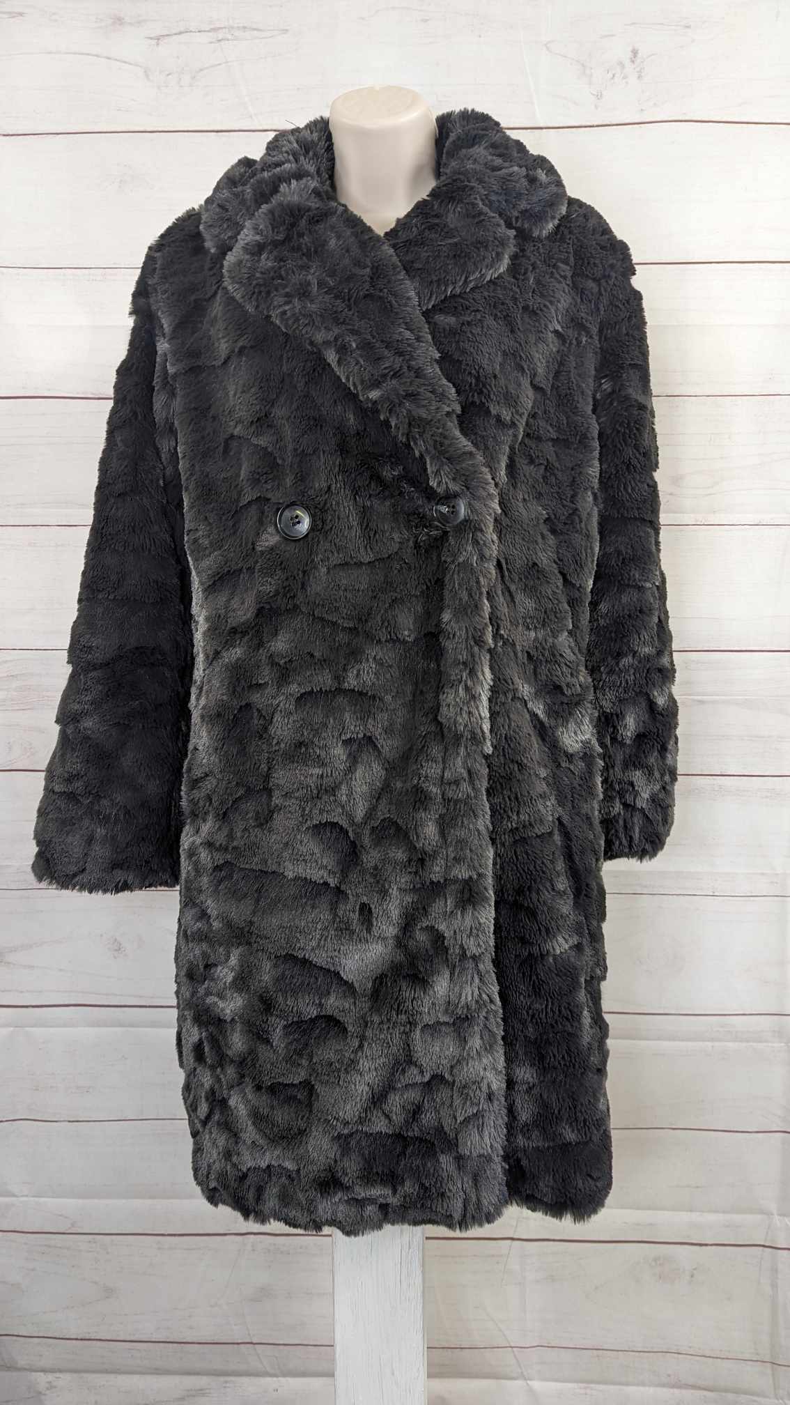 SMALL BLACK A556120 Dennis Basso Madison Avenue Textured Faux Fur Coat