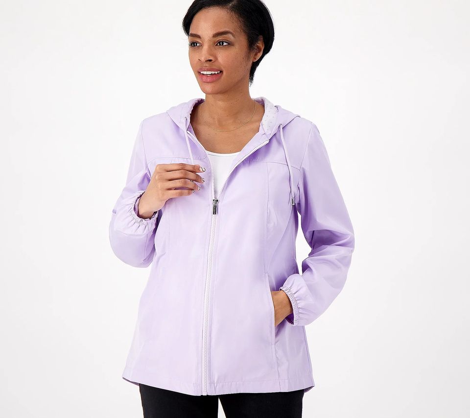 XSMALL LAVENDAR A470640 Susan Graver Water Resistant Windbreaker with Dot Lining