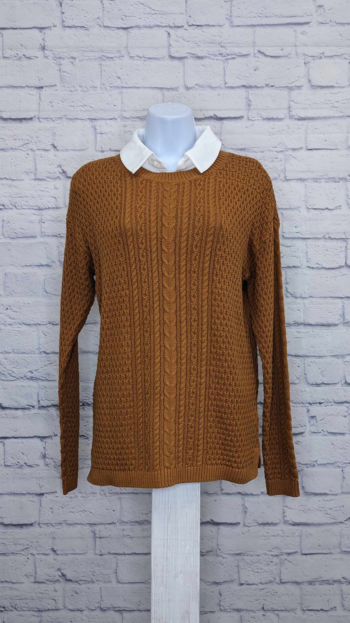 XXSMALL CAMEL A457978 J Jason Wu Mixed Cable Sweater w/ Detachable Collar