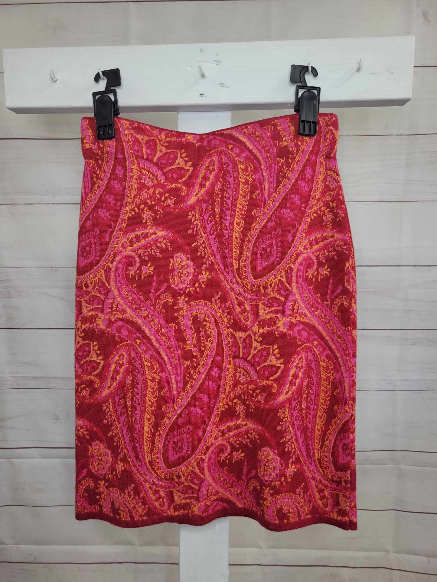 XLARGE WINE PAISLEY A544613 Isaac Mizrahi Live! Jacquard Sweater Skirt with Side Slits