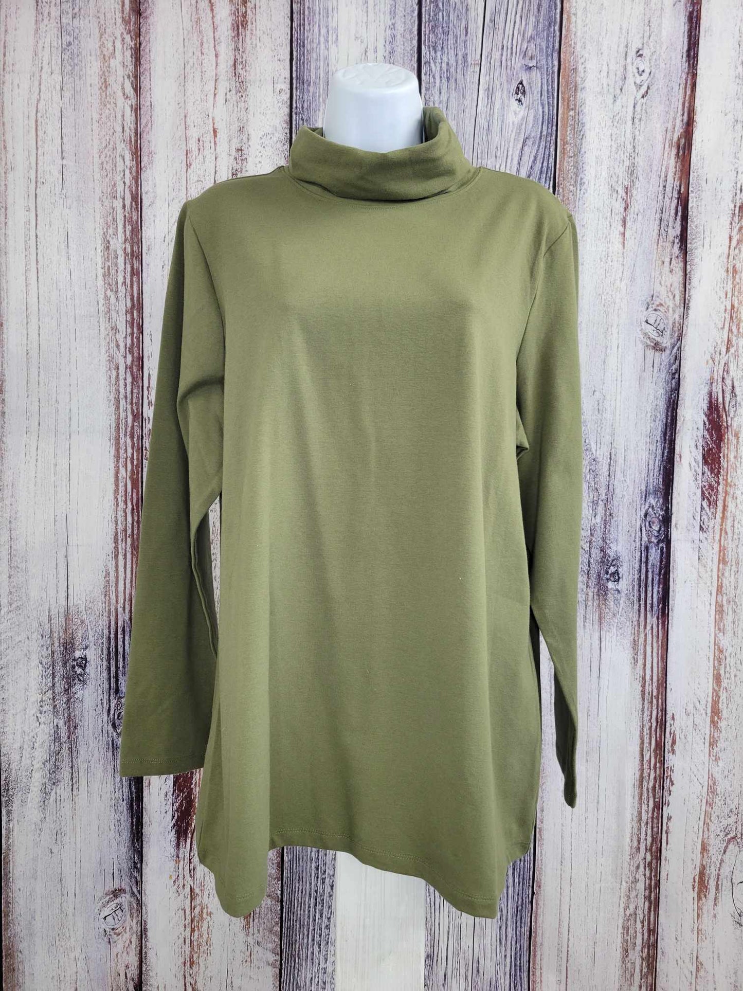 LARGE OLIVE A458881 Denim & Co. Essentials Perfect Jersey Turtleneck Top