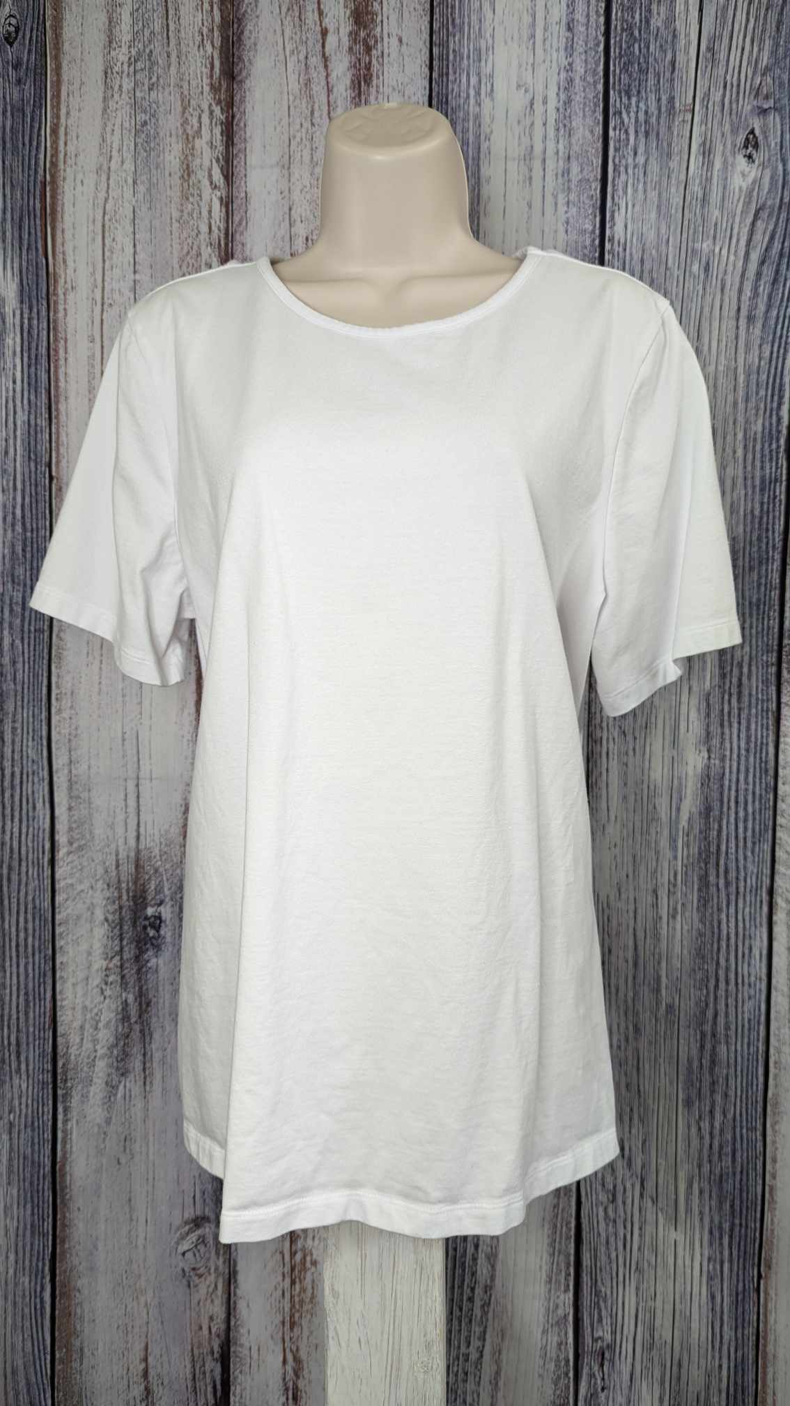 LARGE WHITE A516297 Denim & Co. Essentials Perfect Jersey Short Sleeve Knit Top