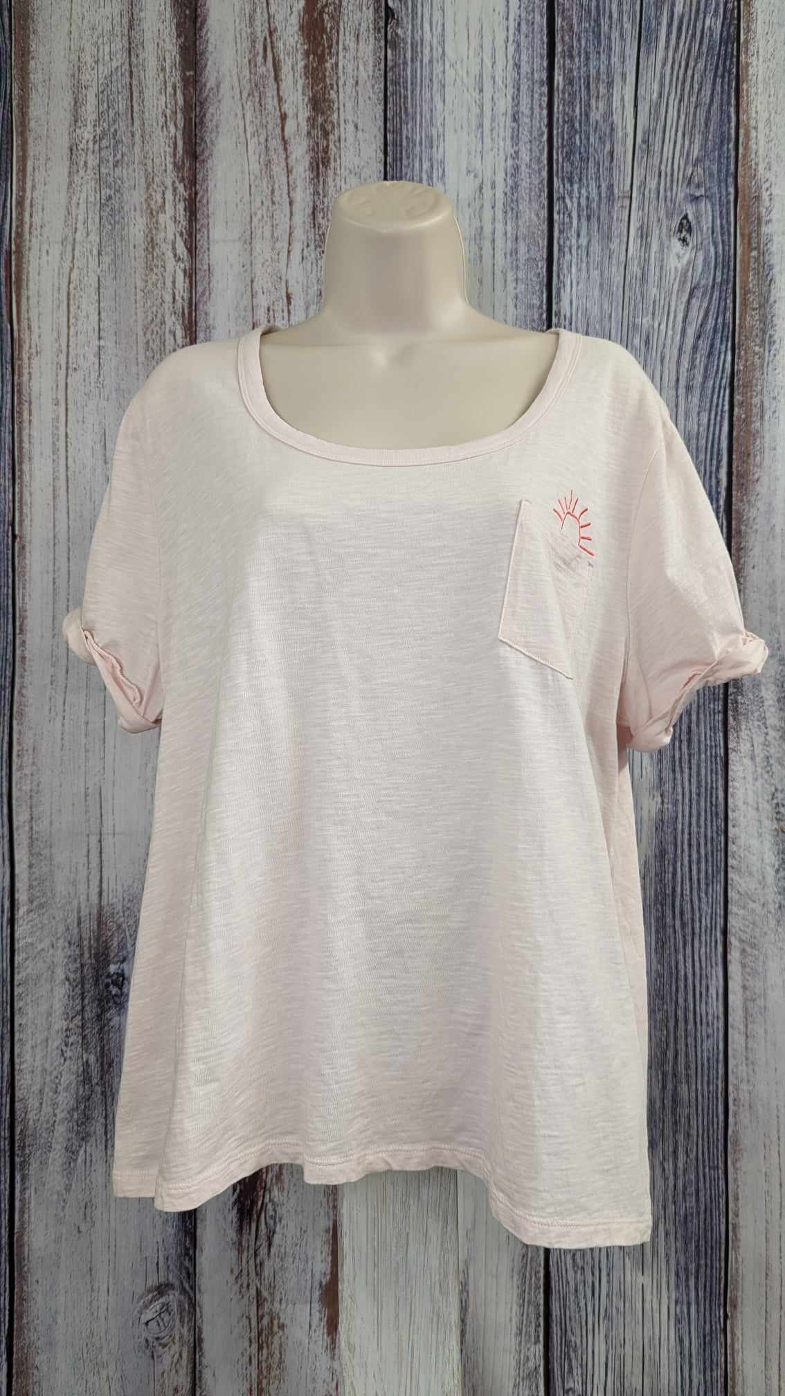 LARGE PINK A593120 Candace Cameron Bure Breezy Cotton Tee with Embroidery