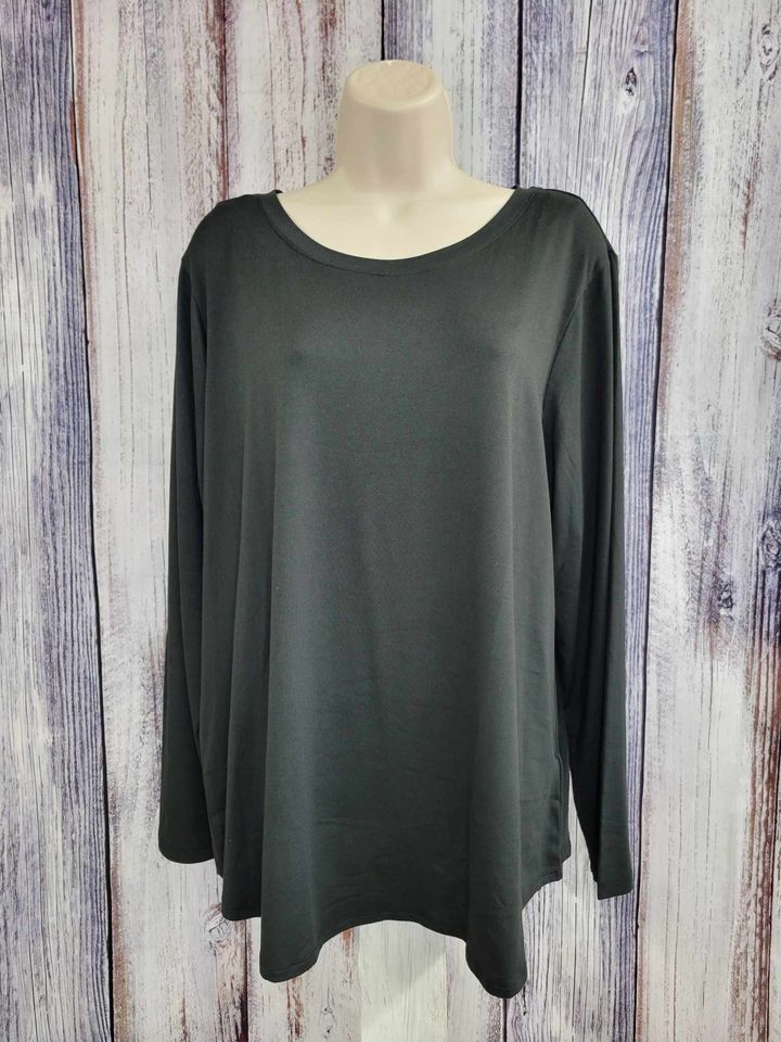 LARGE BLACK A518213 Attitudes by Renee Yummy Jersey Long Sleeve Top