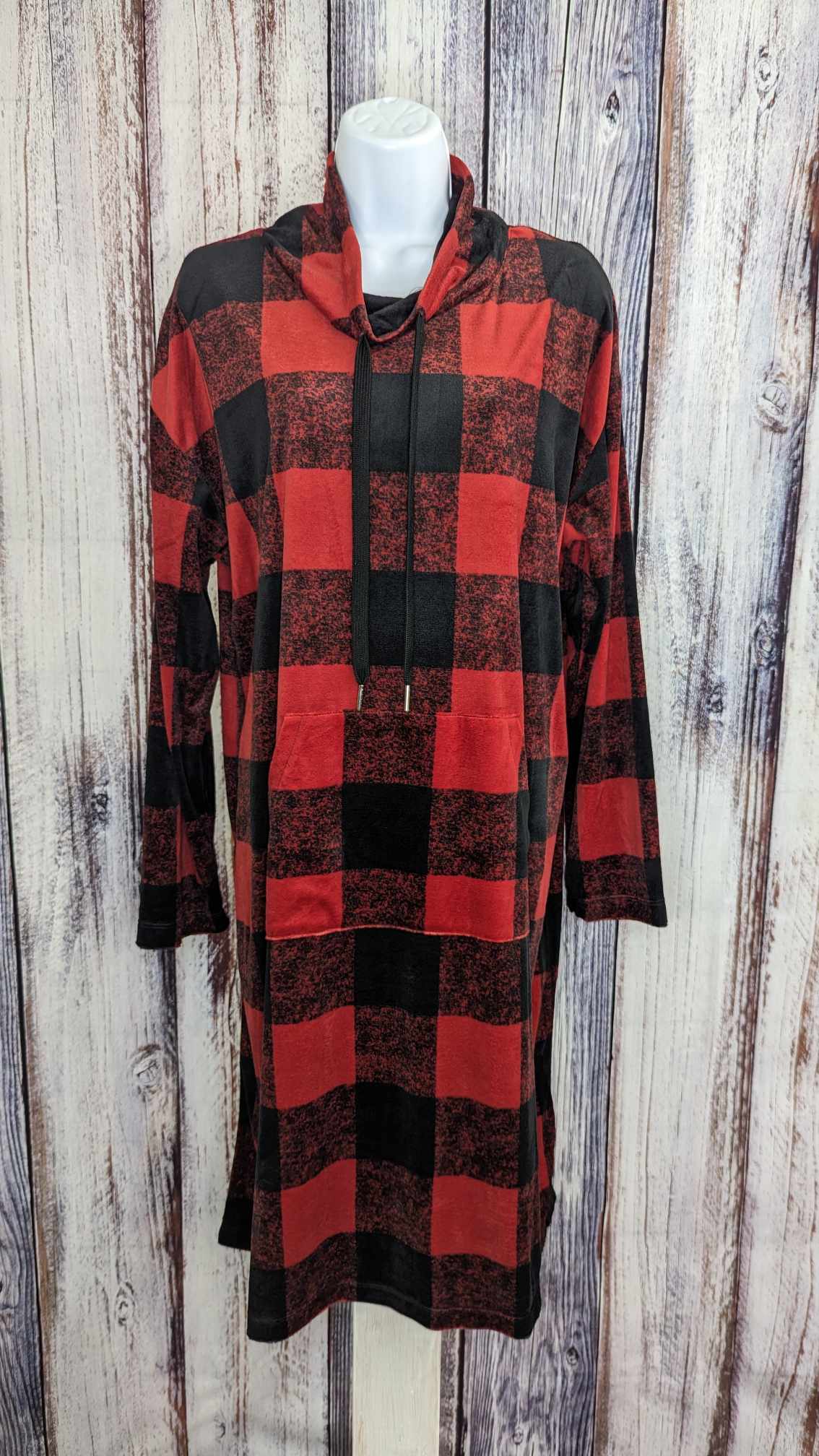 MEDIUM BUFFALO PLAID A456289 Carol Hochman Silky Velour Funnel Neck Novelty Lounger