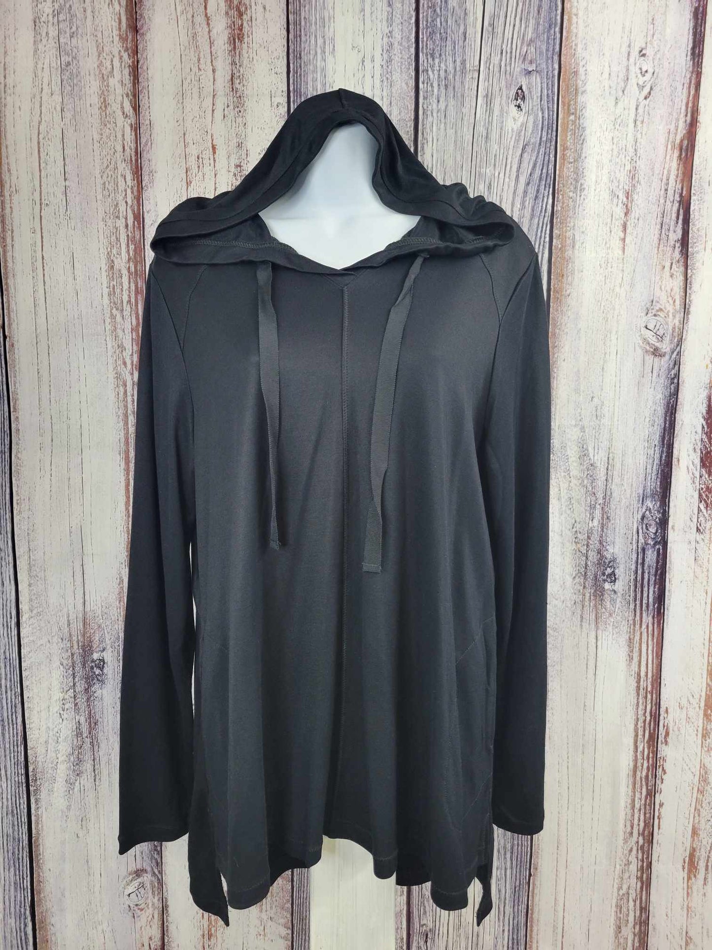 LARGE BLACK A558175 LOGO Lounge by Lori Goldstein Sandwashed Pique Hi-Low Hoodie