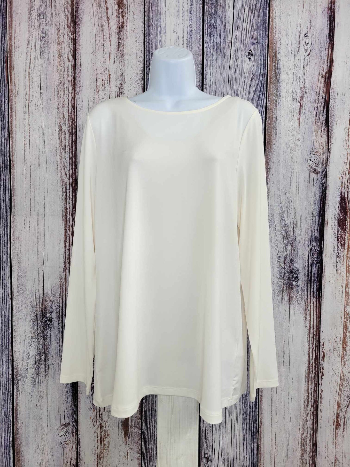 LARGE IVORY A547159 Susan Graver Modern Essentials Liquid Knit Bateau Neck Top