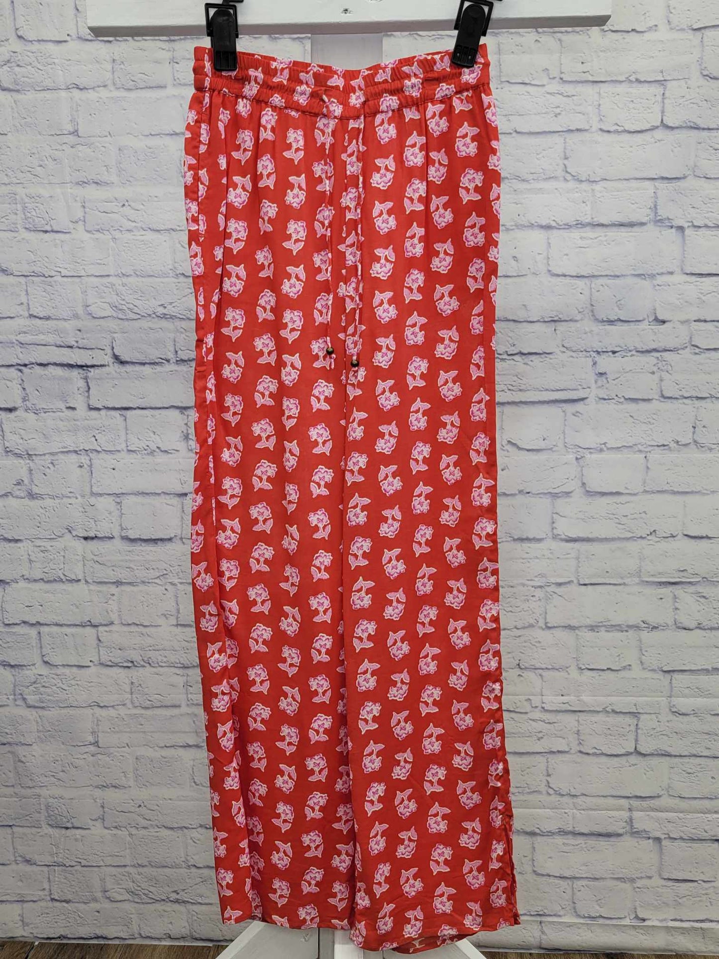 XXSMALL CHERRY A488228 Candace Camern Bure Regular Printed Wide Leg Pant with Side Slits