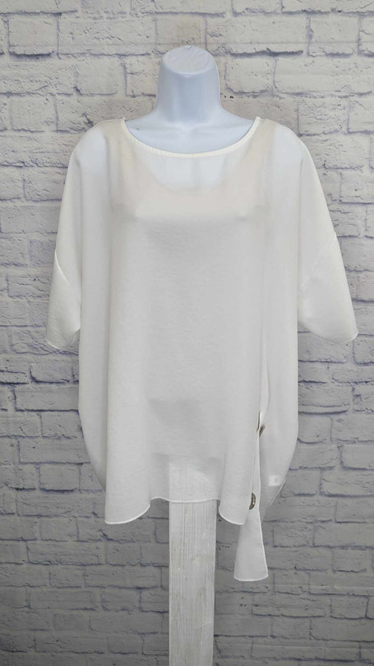 XLARGE WHITE A393937 Truth + Style Woven Asymmetrical Hi-Low Hem Top