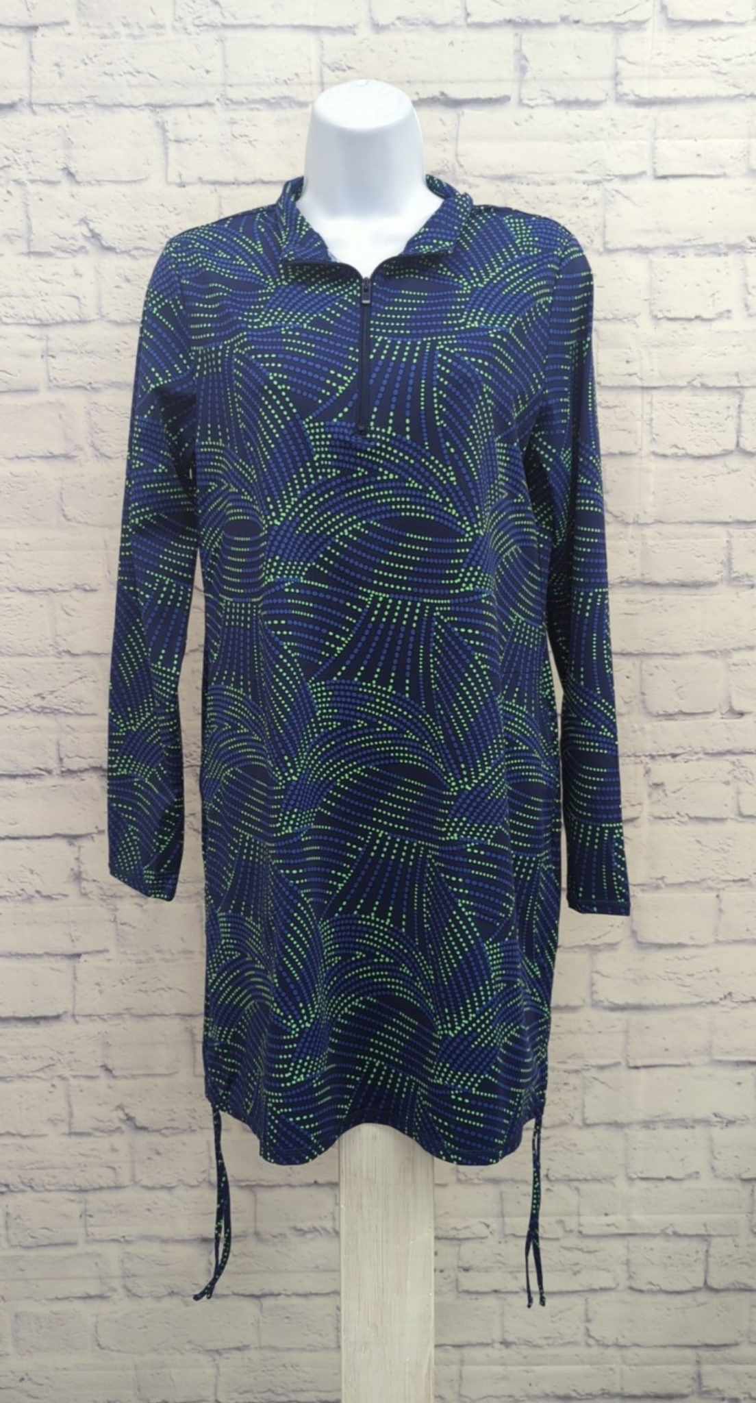 XLARGE NAVY DOT A473536 zuda UPF 50 Half Zip Cover Up