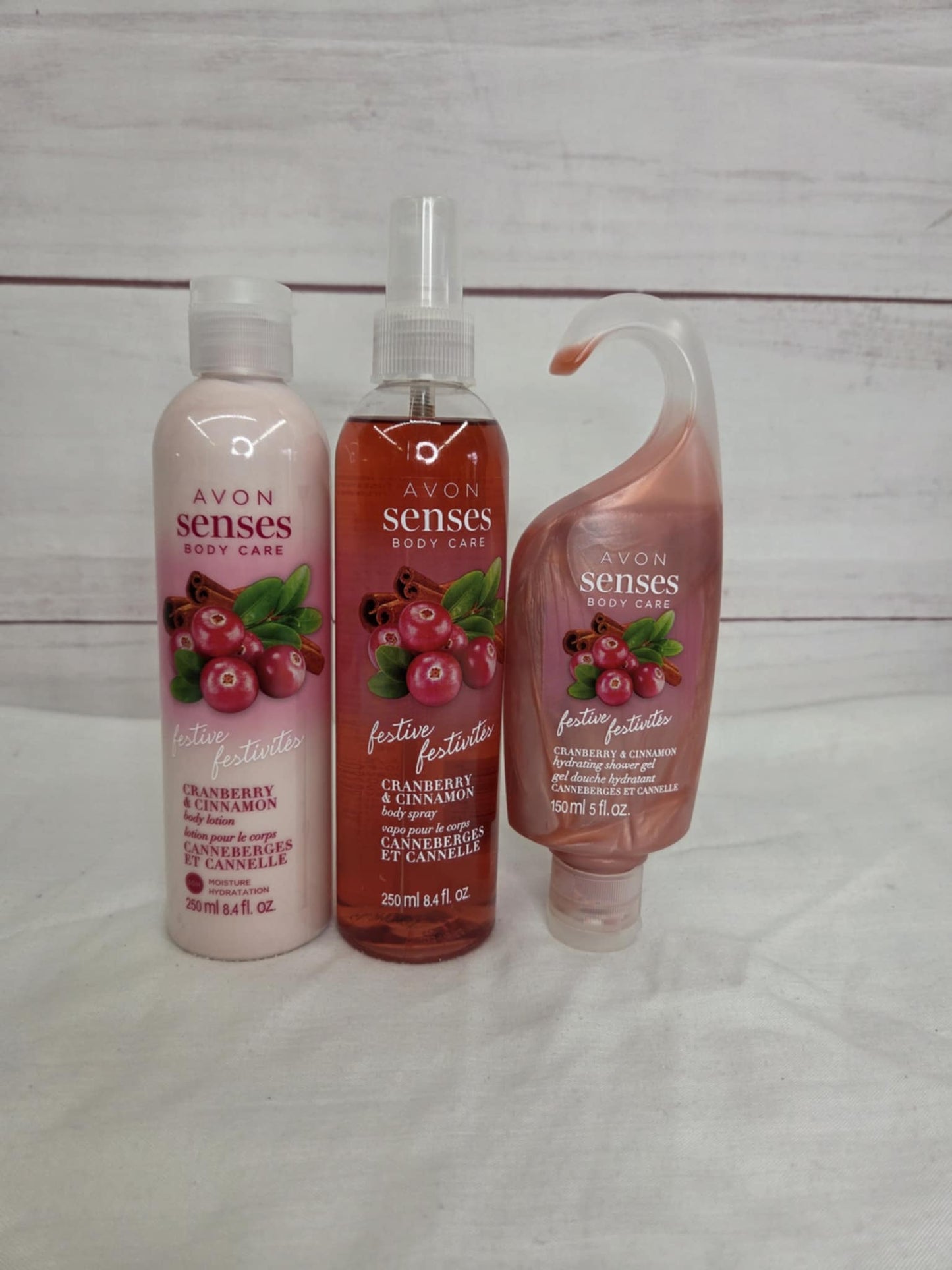 Avon Senses Body Care CRANBERRY & CINNAMON Body Spray, shower gel, body lotion