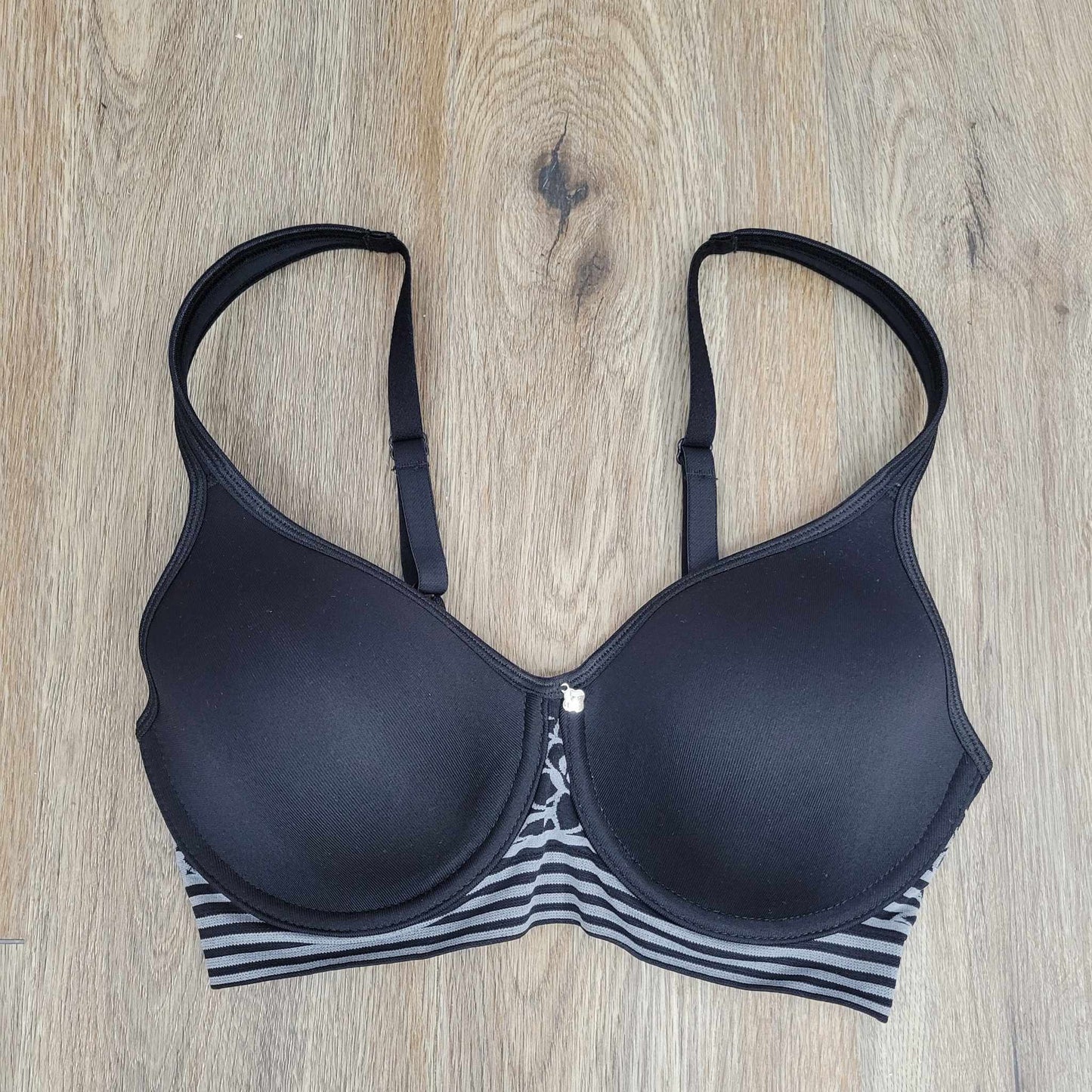 34B BLACK A478501 Breezies Floral Stripe Seamless Underwire
