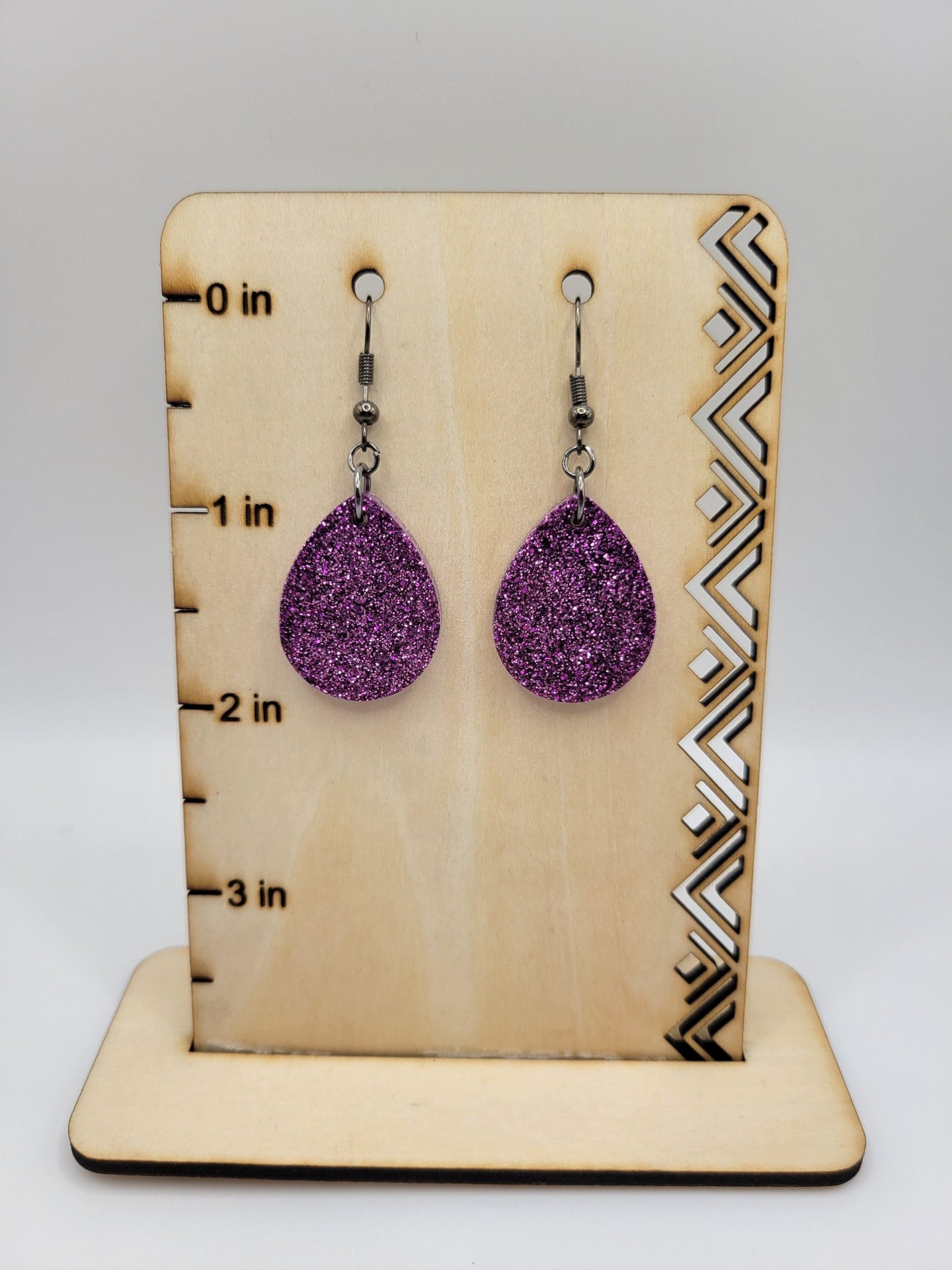 Small Purple Glitter Resin Tear Drop Earrings