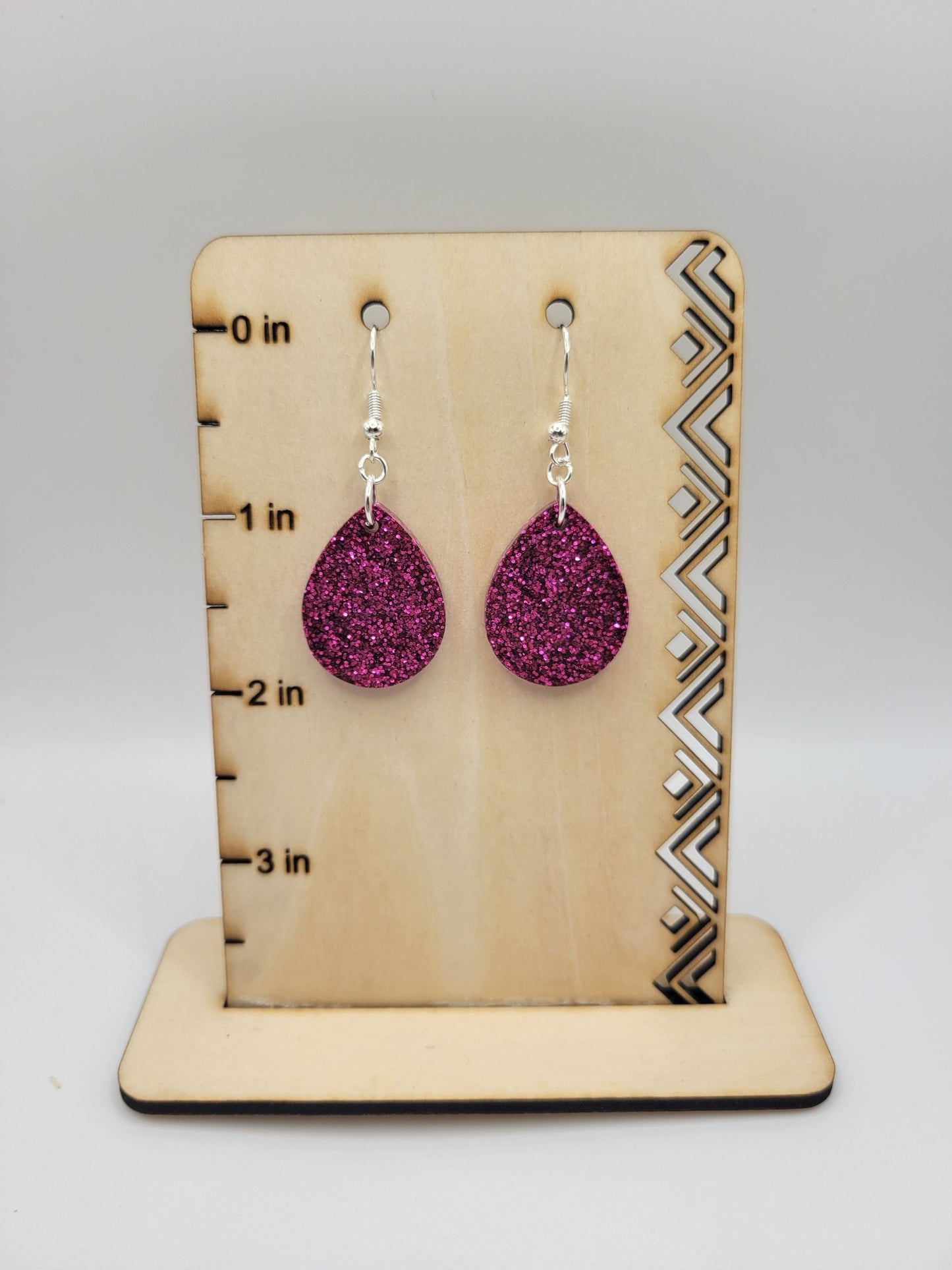Small Raspberry Glitter Resin Tear Drop Earrings
