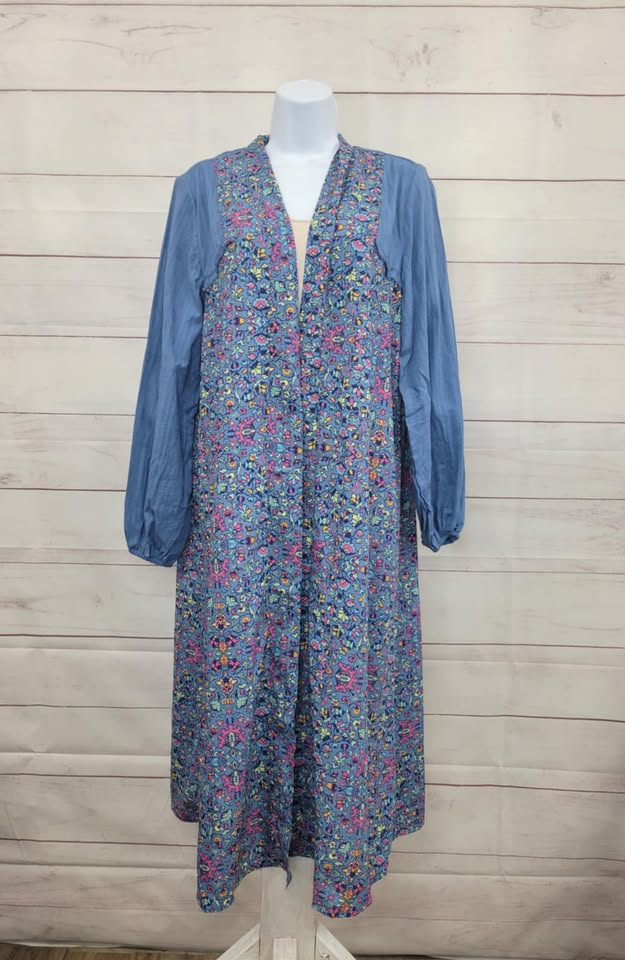 XSMALL DENIM BLUE A638114 Denim & Co. Canyon Retreat Printed Duster
