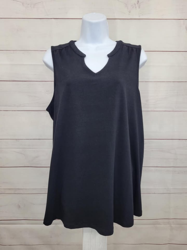 LARGE BLACK A648429 Denim & Co. Essentials Favorite Jersey Split Neck Swing Tank