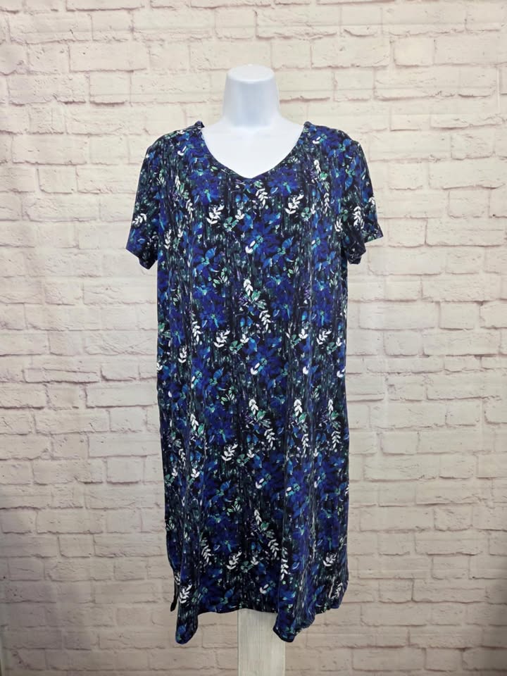 MEDIUM NAVY FLORAL A634014 Stan Herman Watercolor Dreams Cotton Lounge Dress