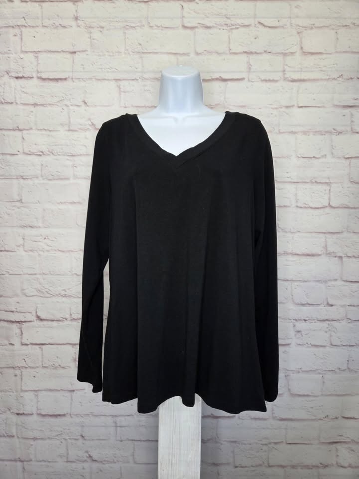 LARGE BLACK A607766 Encore by Idina Menzel Cross Over V-Neck Long Sleeve Top
