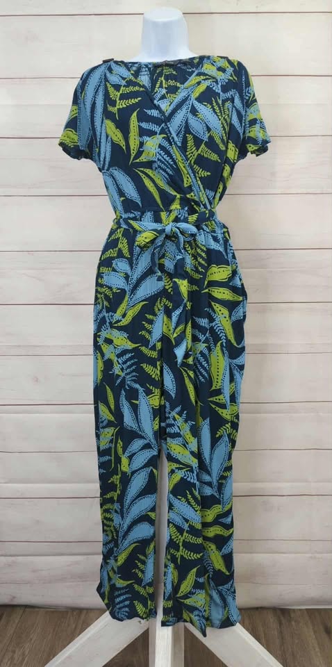 LARGE TEAL A647638 AnyBody Regular Wide-Leg Faux-Wrap Vacation Jumpsuit