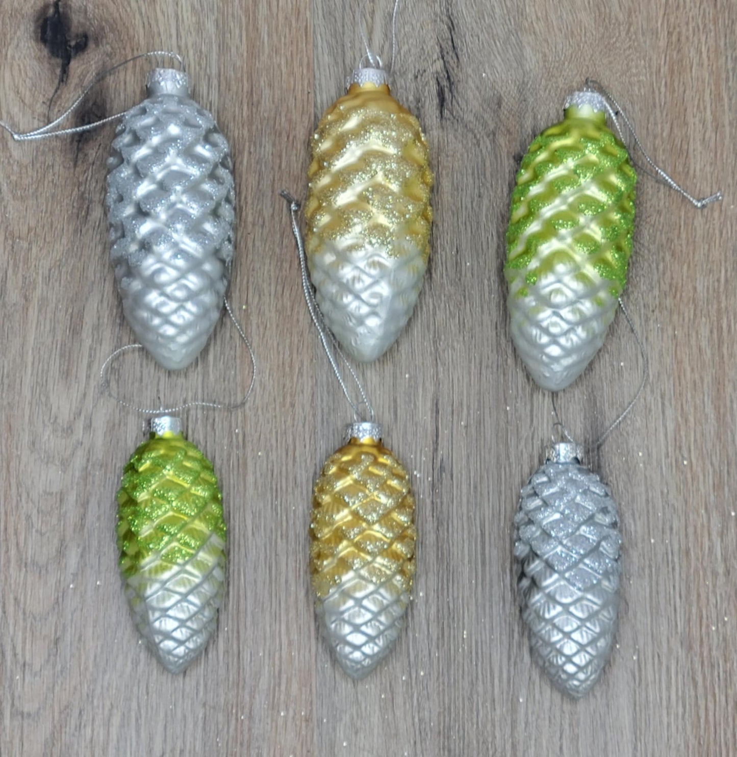 H227293 Martha Stewart Set of 6 Glass Ombre Pinecone Ornaments