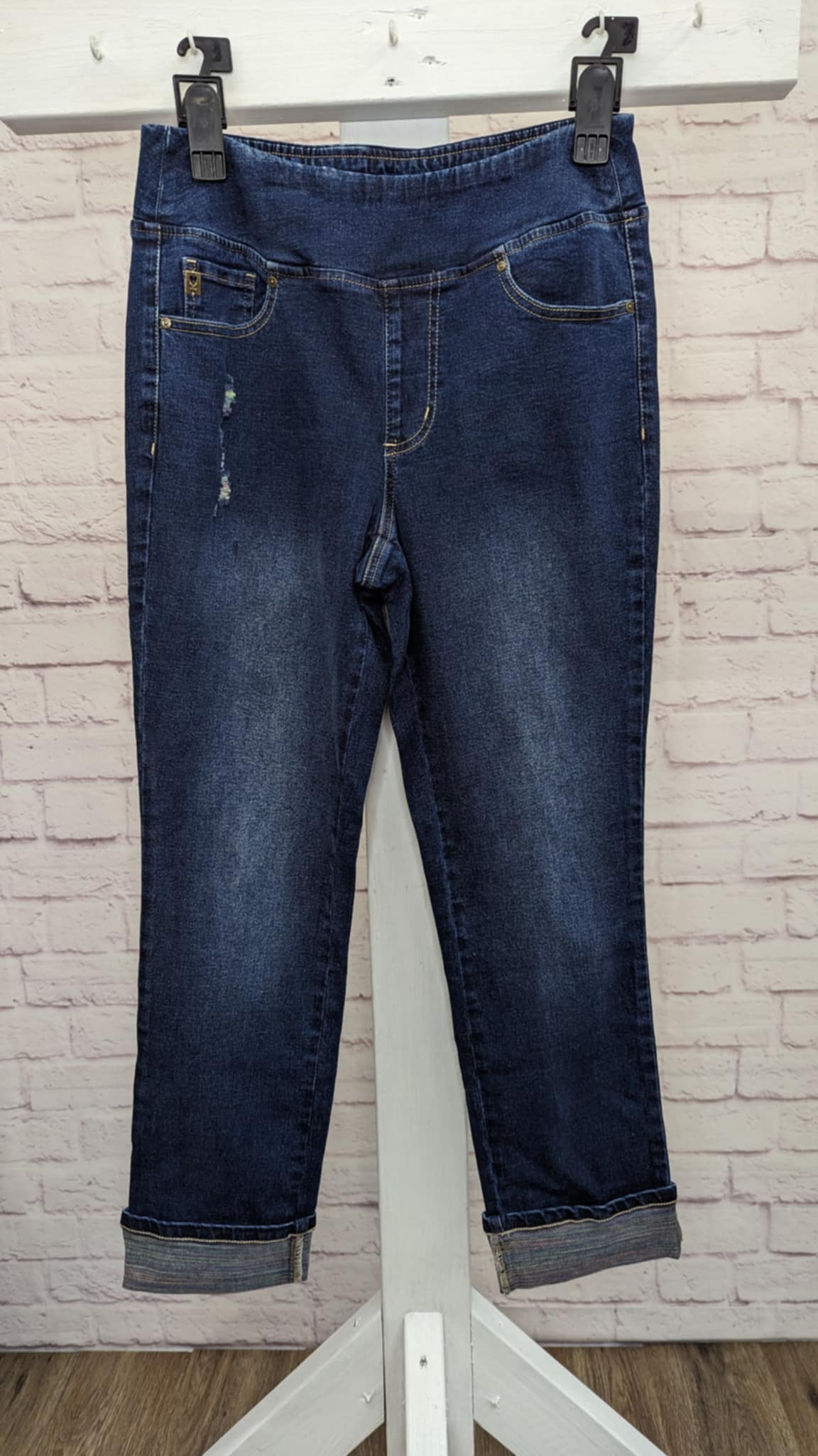 0R MIDNIGHT A617208 Belle Boho by Kim Gravel Regular Rainbow Distressed Jean