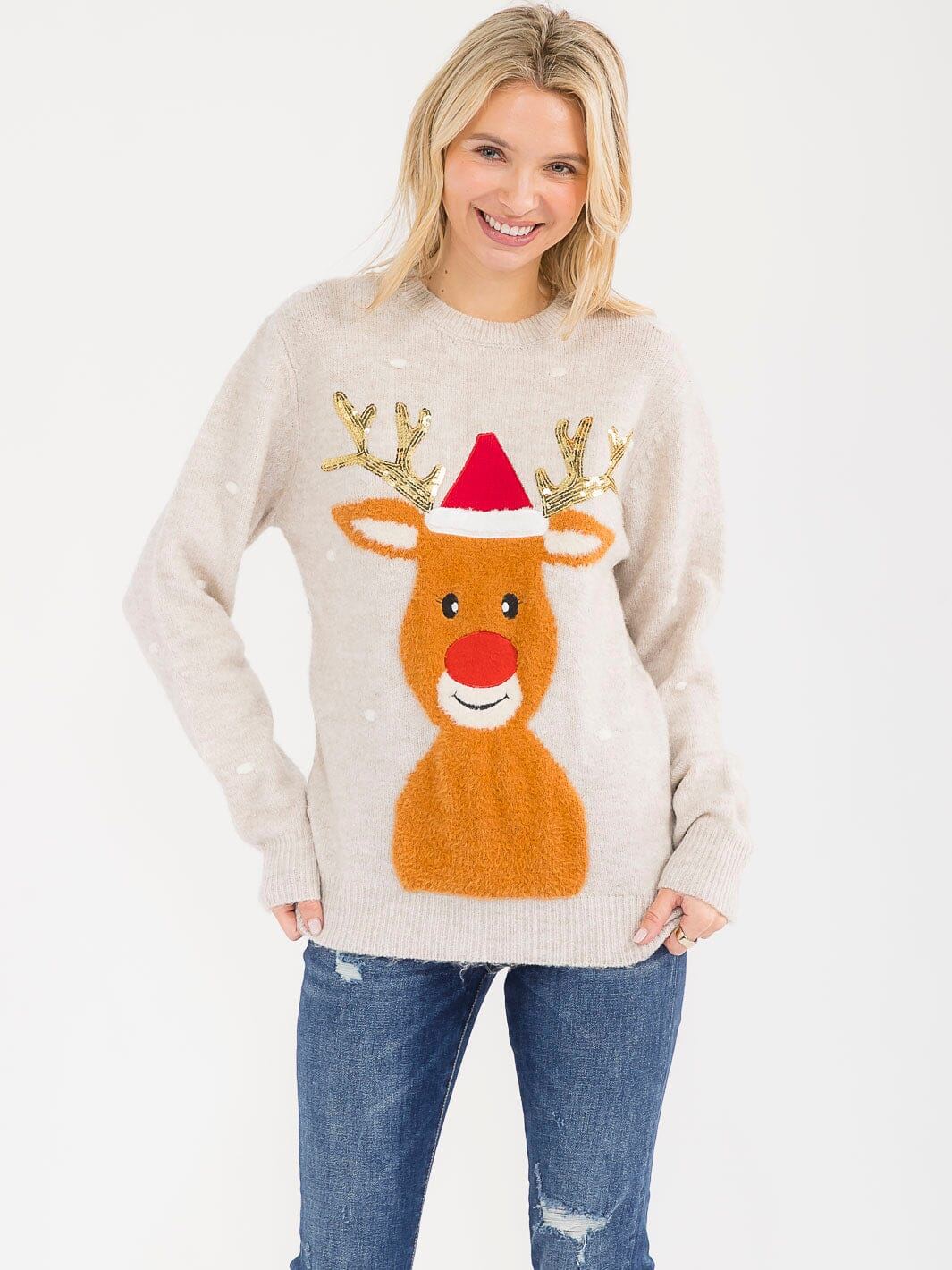 Women's Khaki Rudolph Sweater