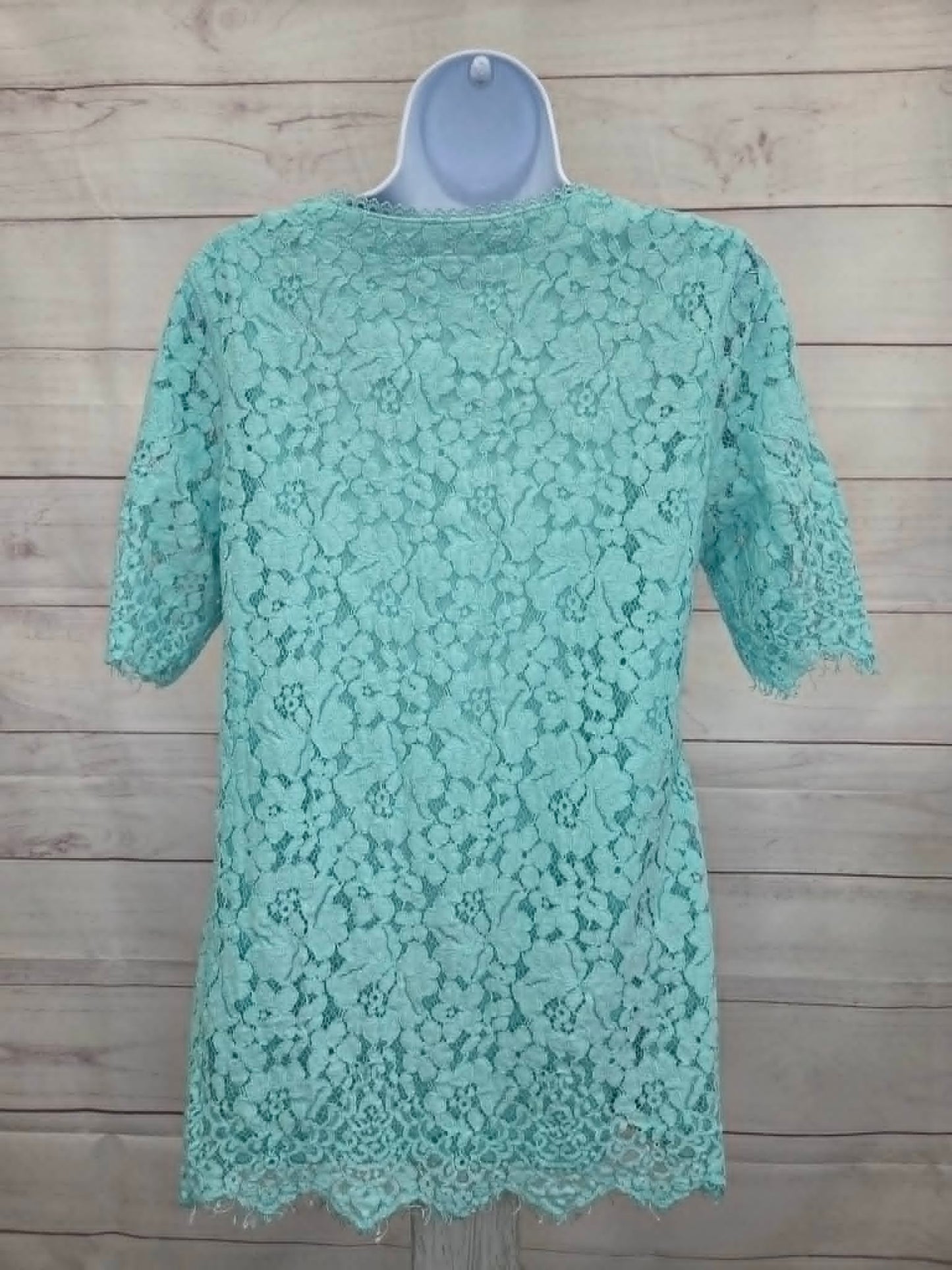 MEDIUM AQUA A392615 Isaac Mizrahi Live! Knit Lace Button-Front Top