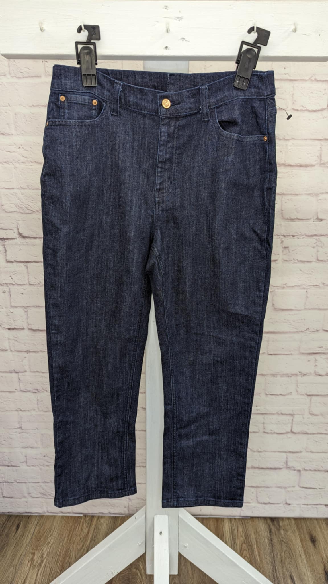 12R DARK WASH A615325 Denim & Co. Canyon Retreat Slim Straight Crop Jean