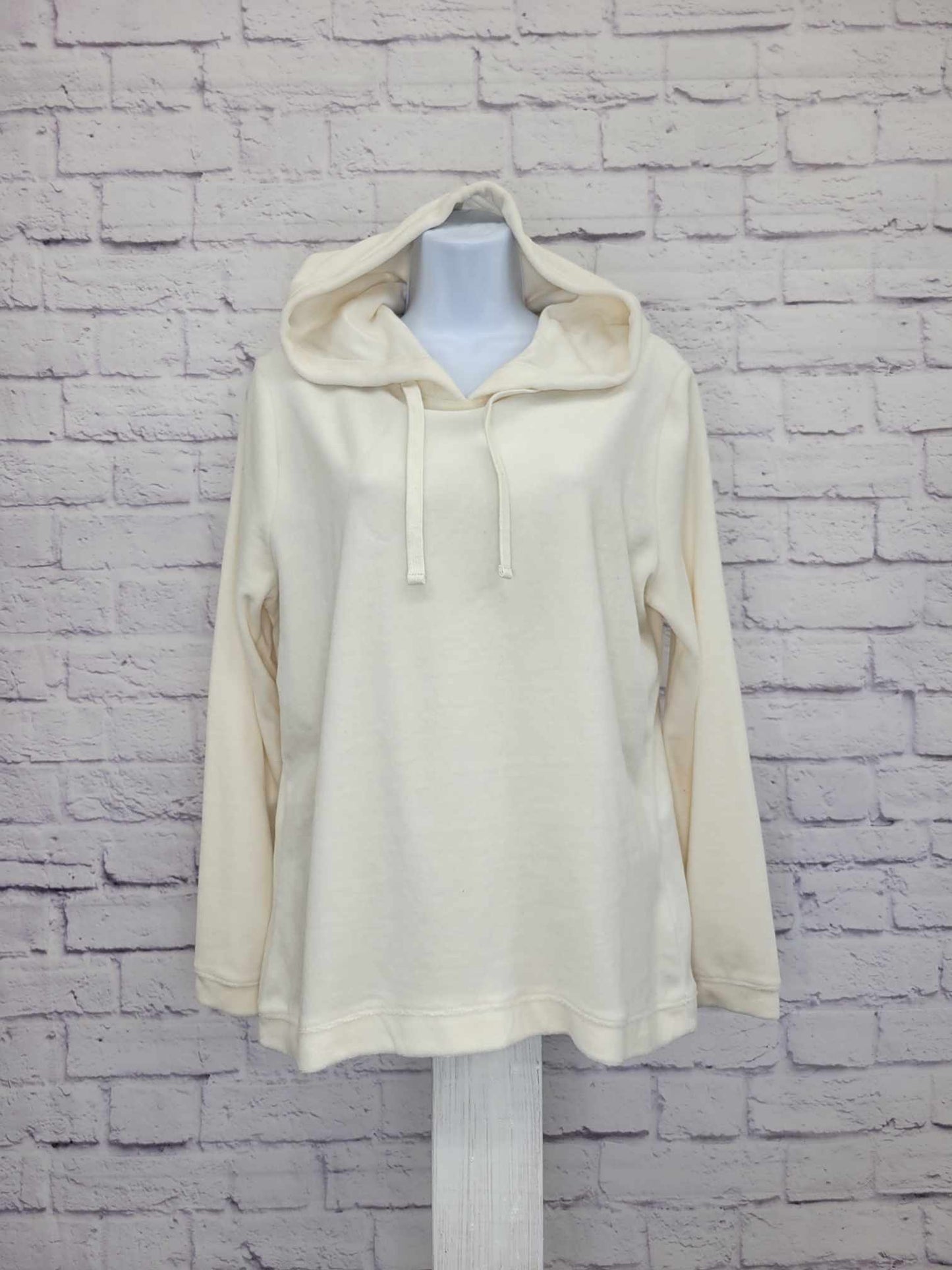 LARGE NATURAL A555367 Denim & Co. Active Velour Hooded Pullover