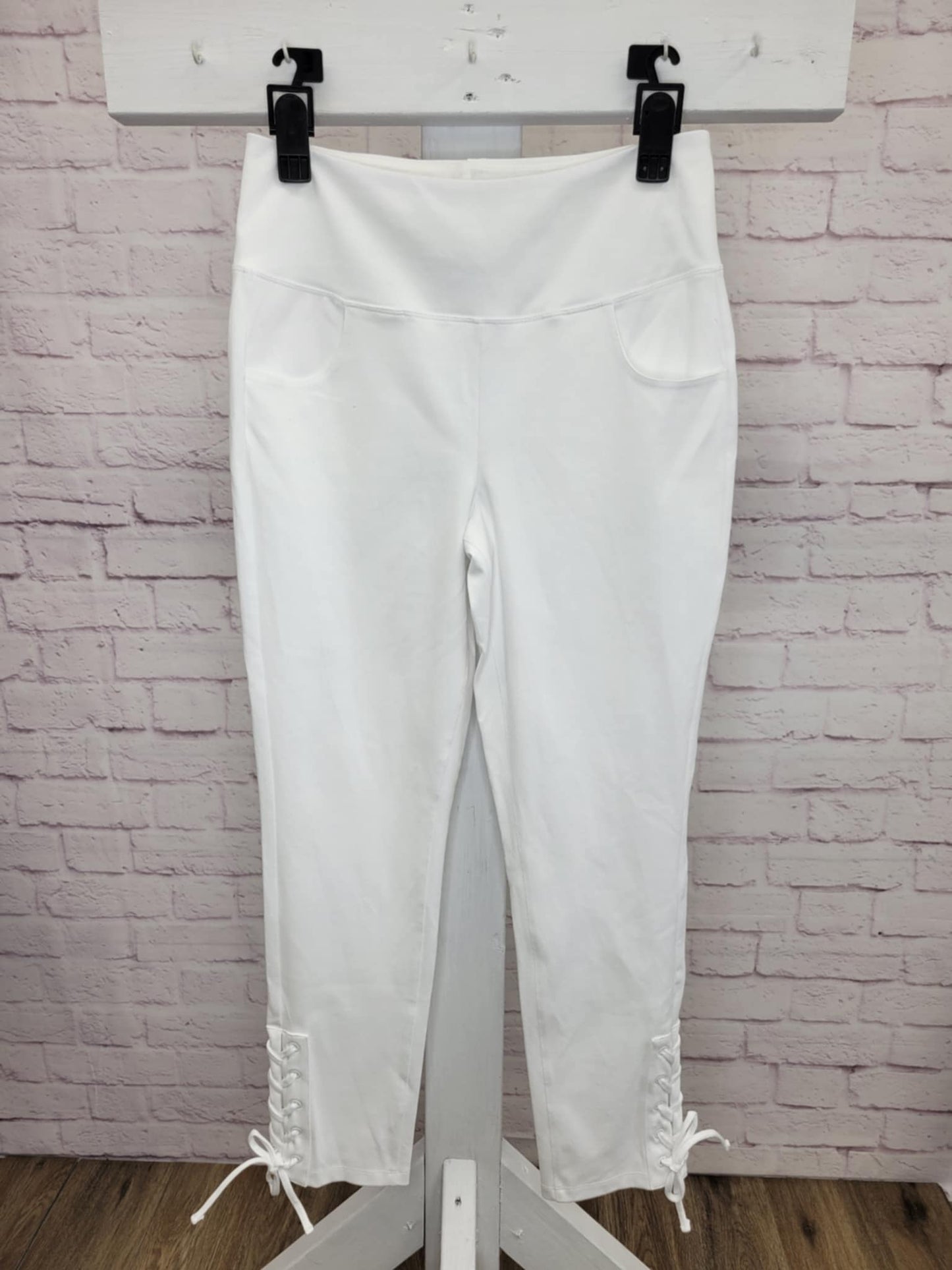 1X WHITE A636550 Women with Control Prime Stretch Denim Regular Lace-Up Pants