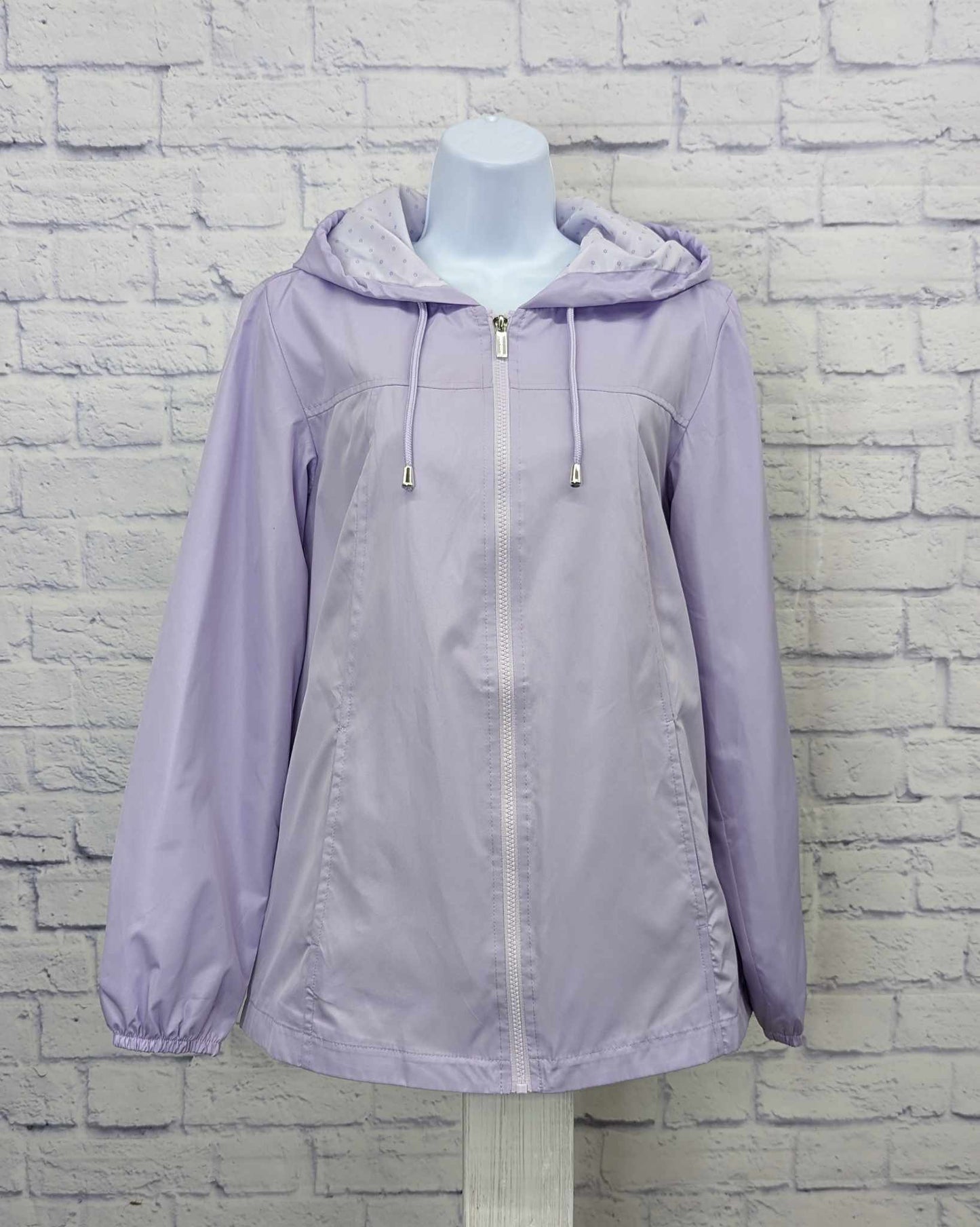 XSMALL LAVENDAR A470640 Susan Graver Water Resistant Windbreaker with Dot Lining